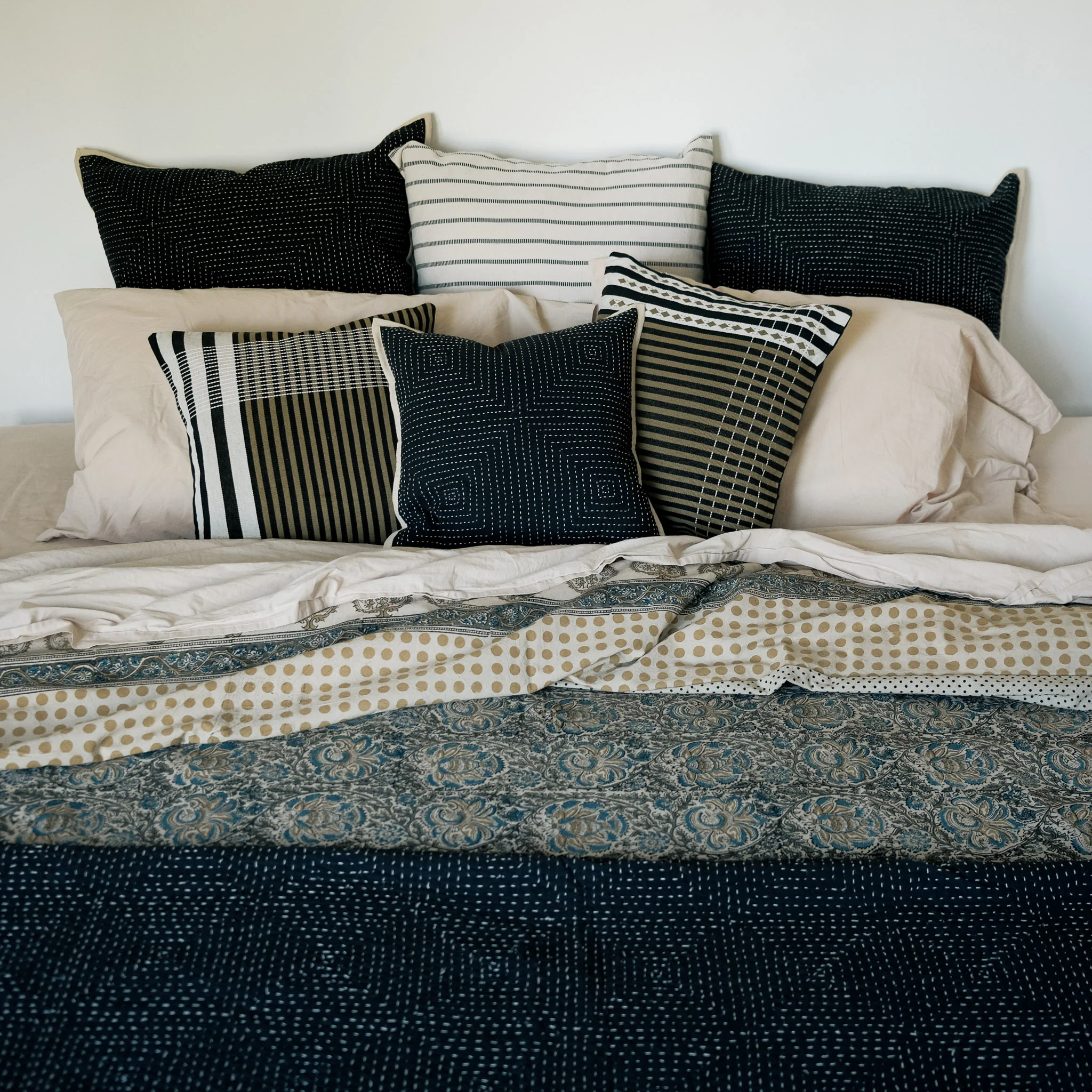 Black & White Handstitched 16" Cushion Cover - Image 10