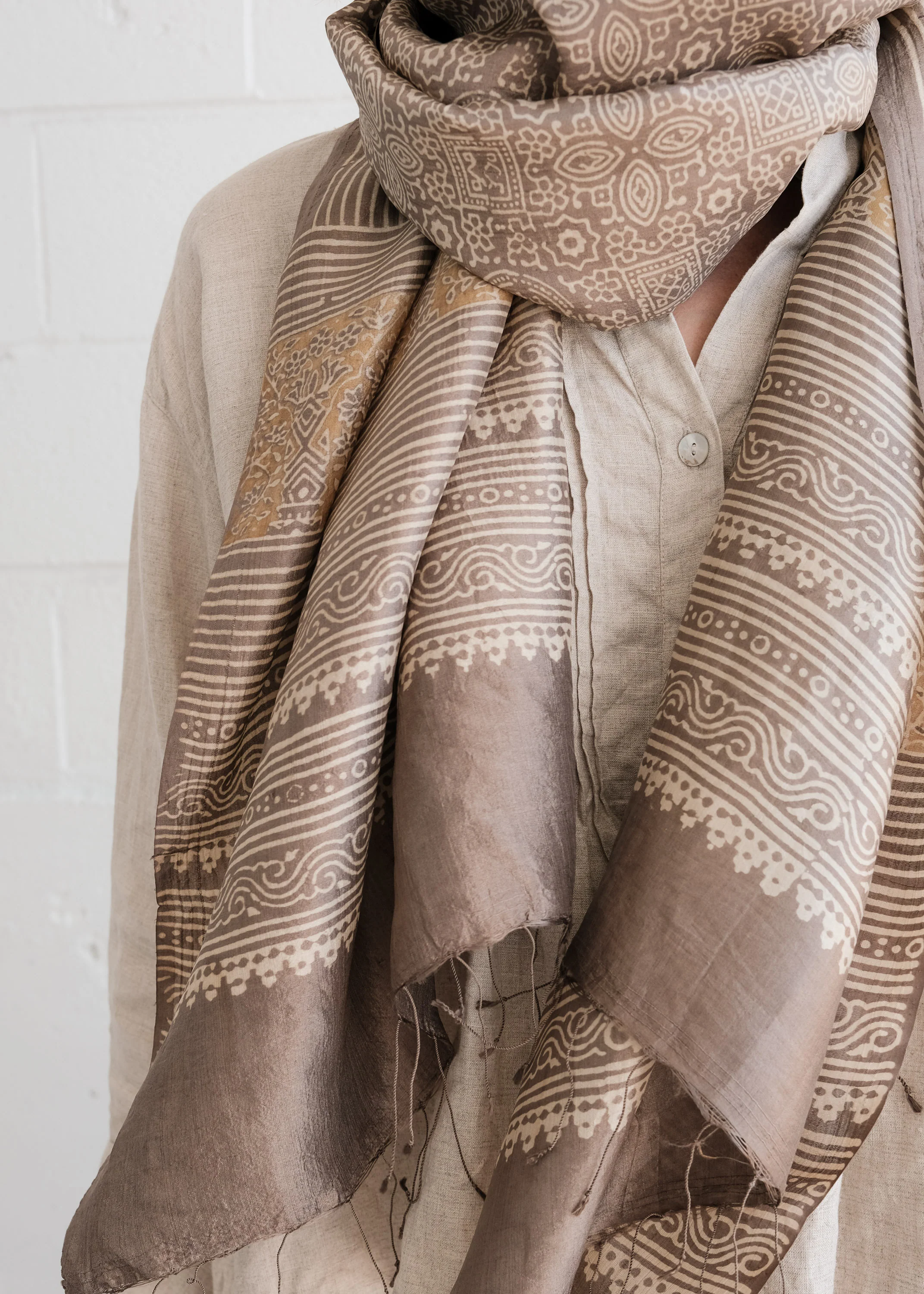 Ajrakh Block Print Scarf - Silk - Sand Drawings - Image 3