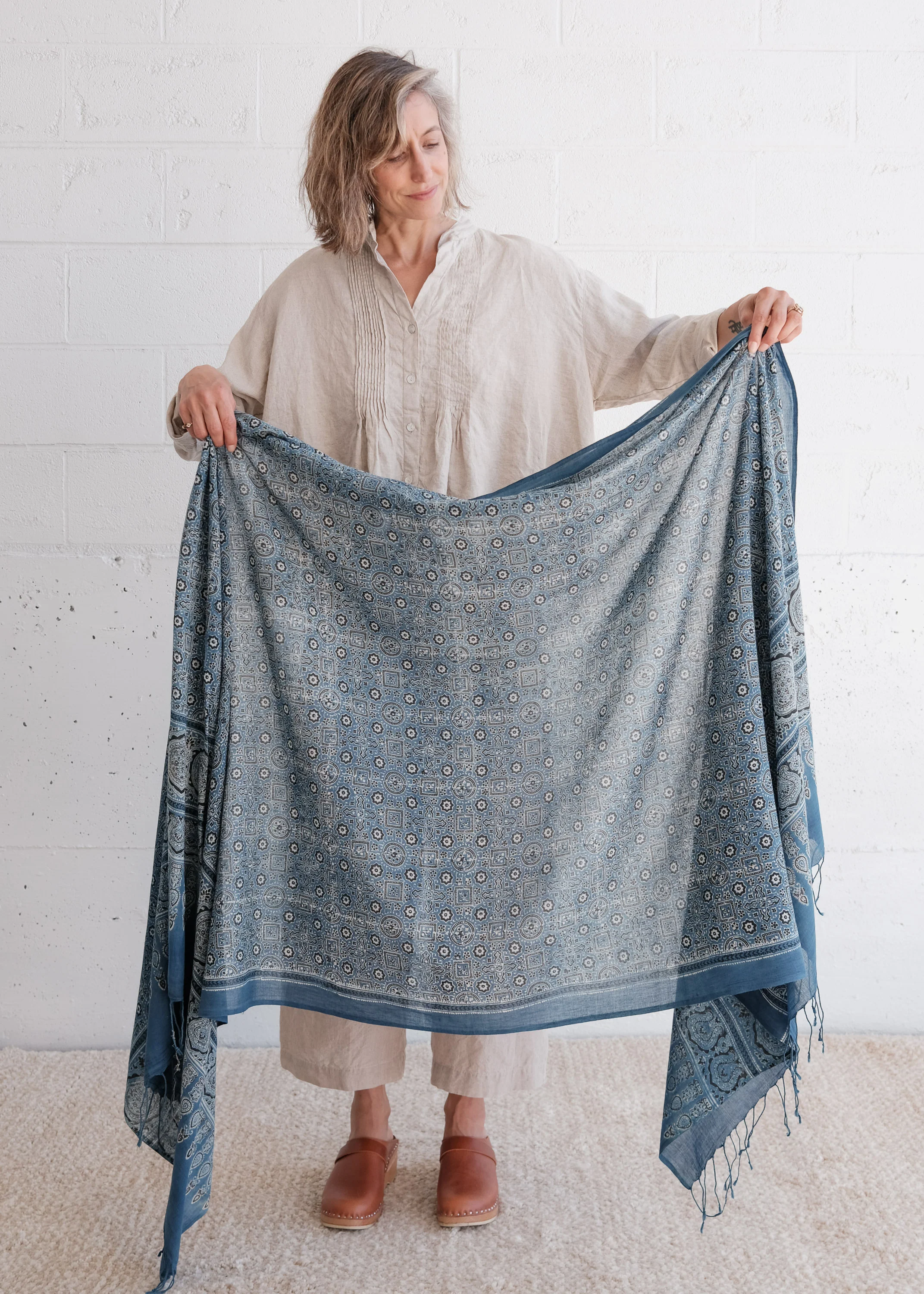 Ajrakh Block Print Shawl - Handwoven Cotton - Indigo Architect - Image 3