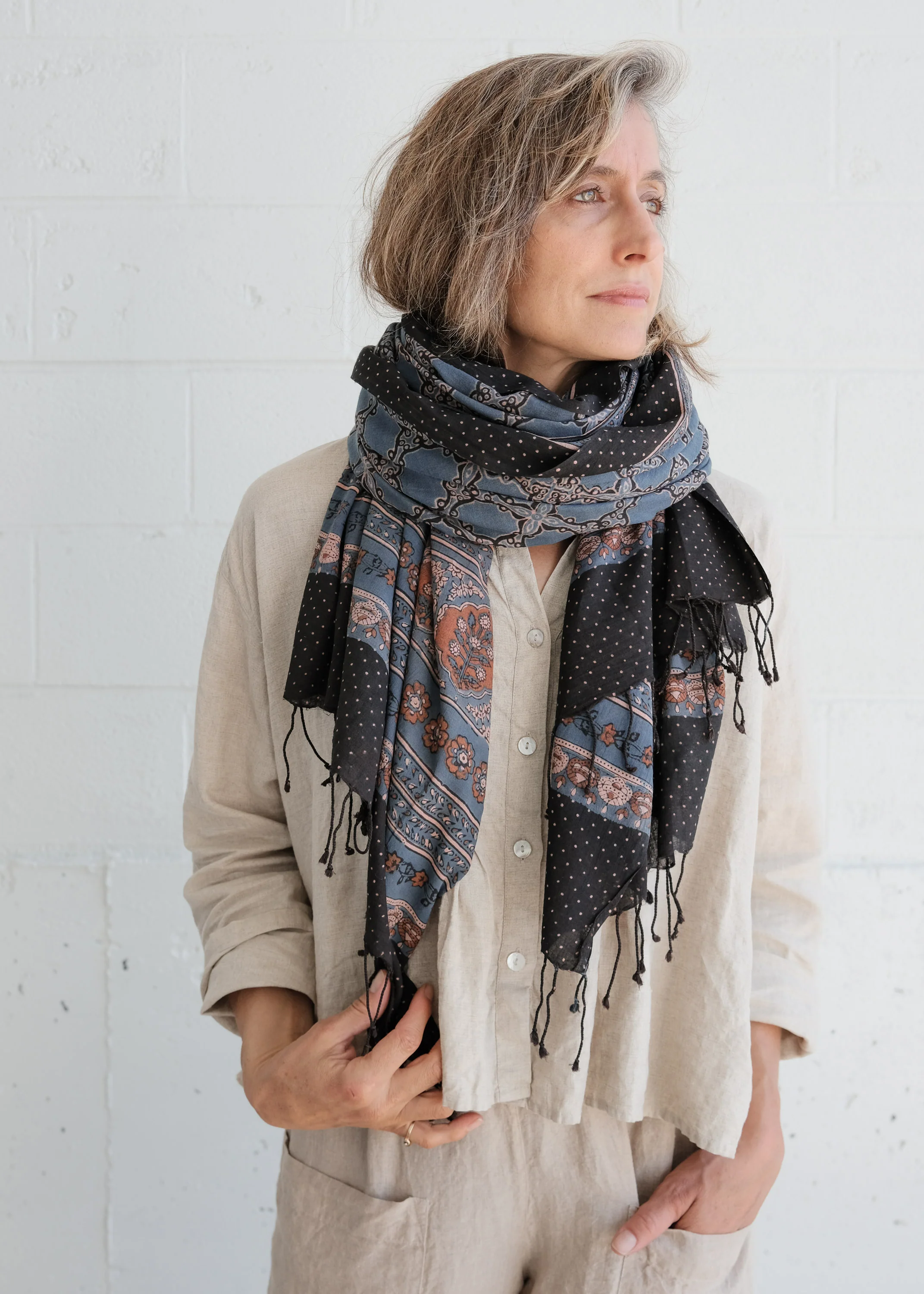 Ajrakh Block Print Shawl - Handwoven Cotton - Thoughtful Moments