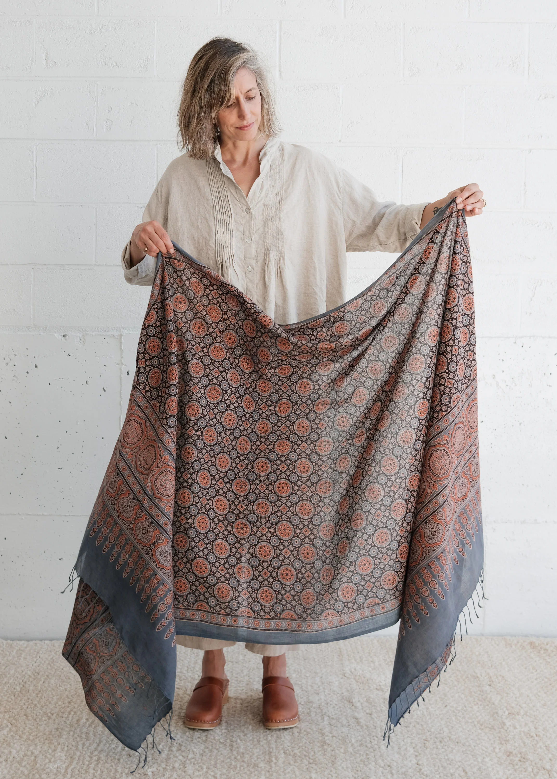 Ajrakh Block Print Shawl - Handwoven Cotton - Village Delights