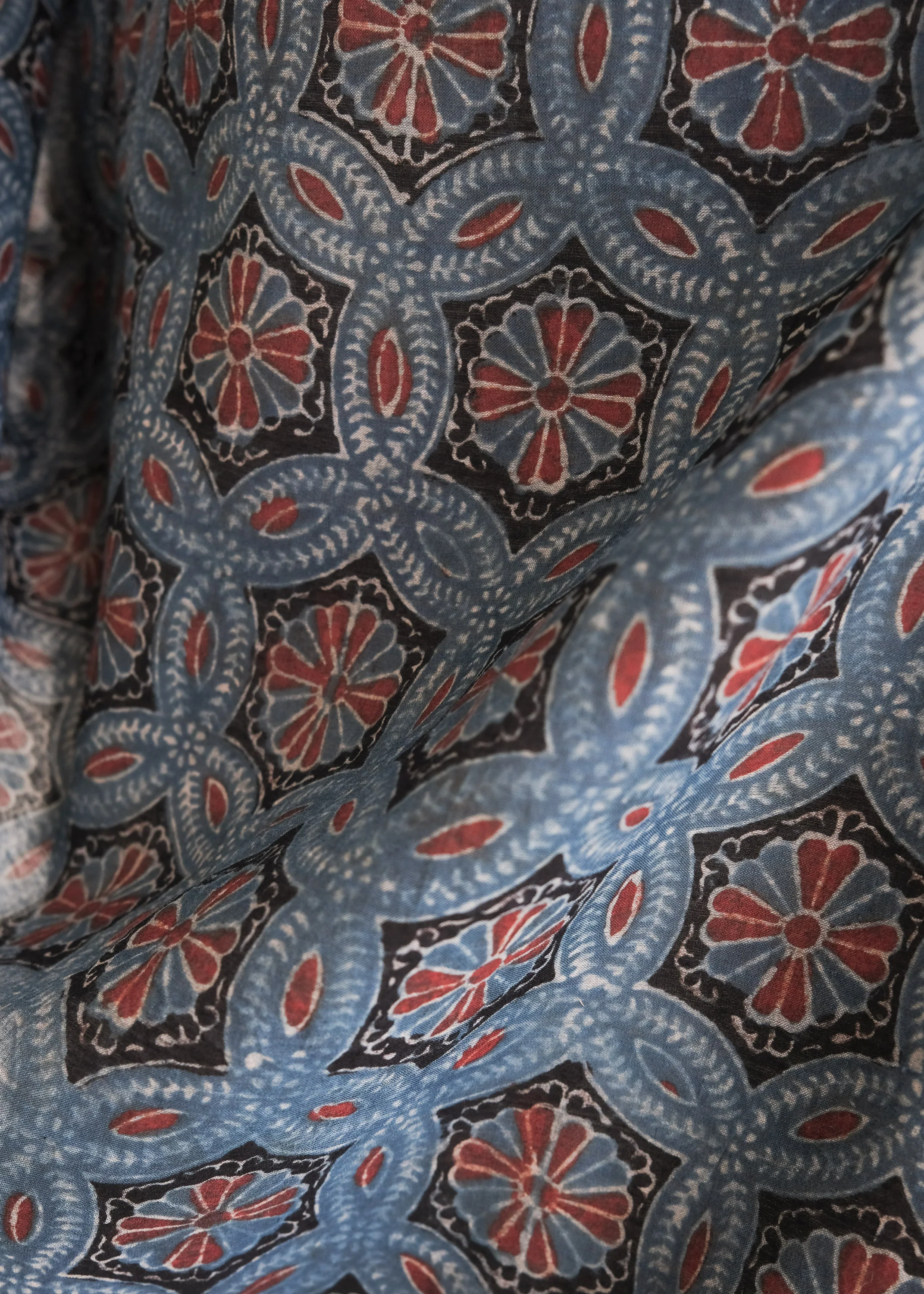 Ajrakh Block Print Shawl - Silk Cotton - Indigo & Madder - Image 4