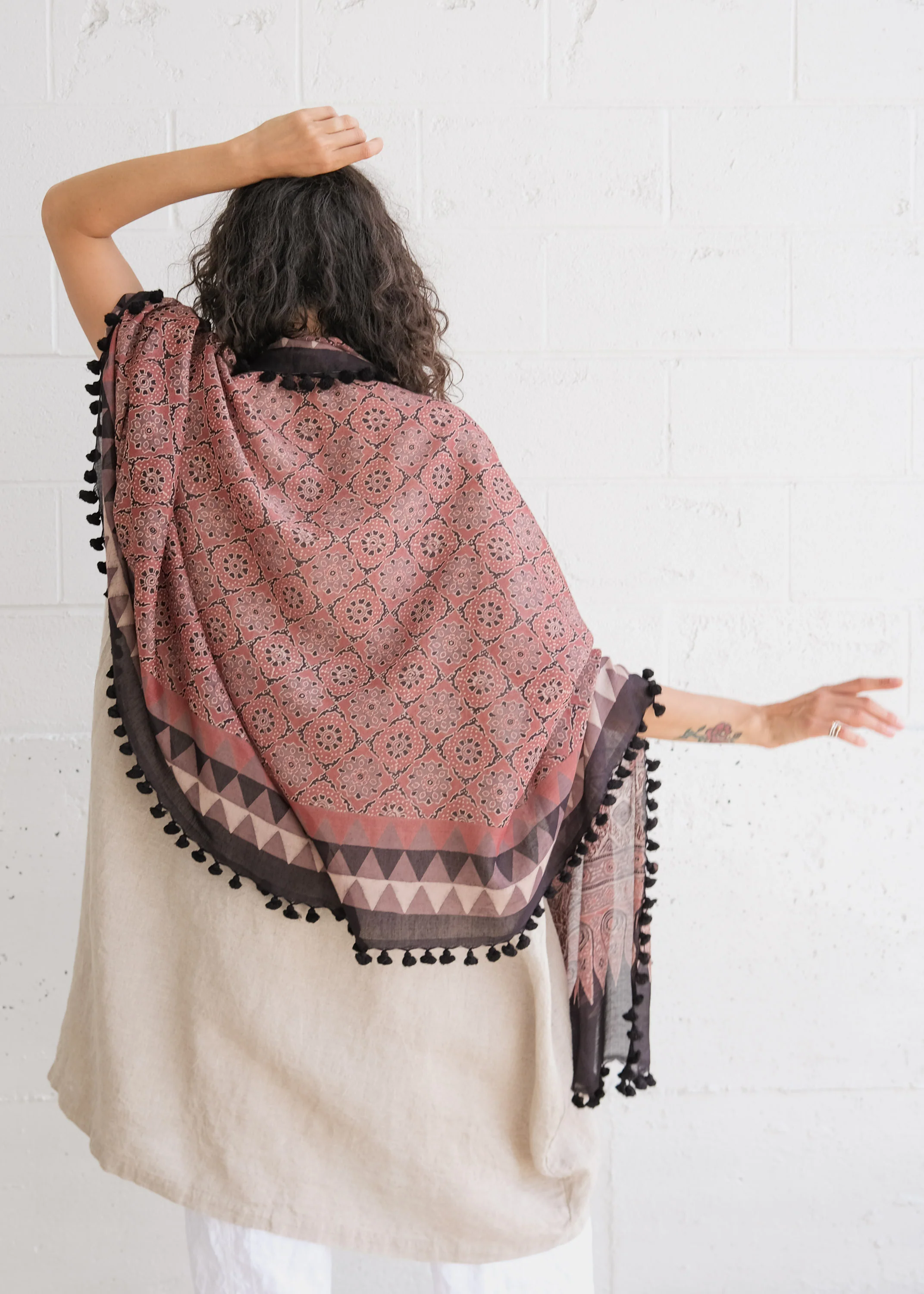 Ajrakh Block Print Shawl - Silk Cotton - Madder Berry - Image 4