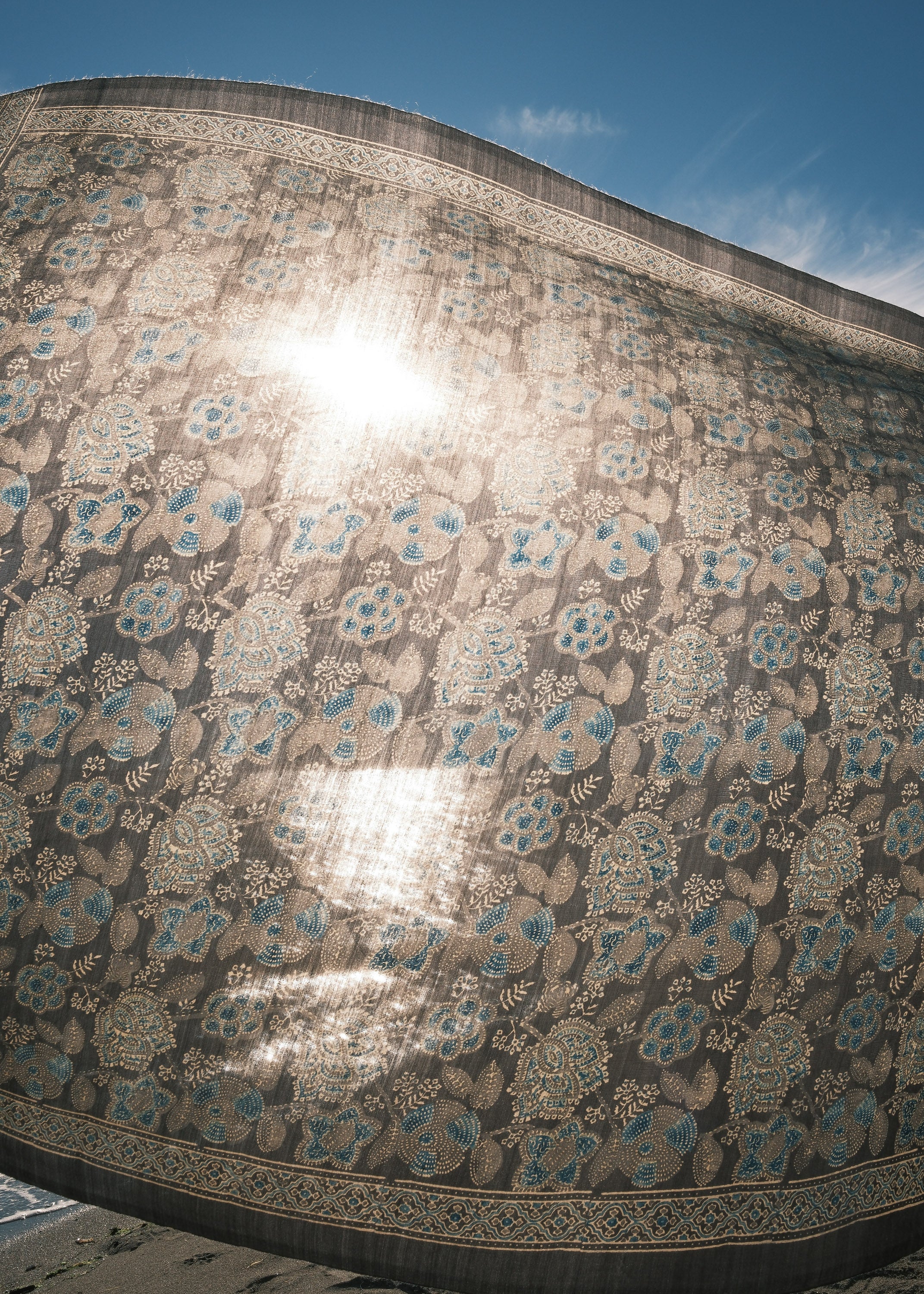 Ajrakh Block Print Shawl - Silk & Wool - Morning Moon - Image 3