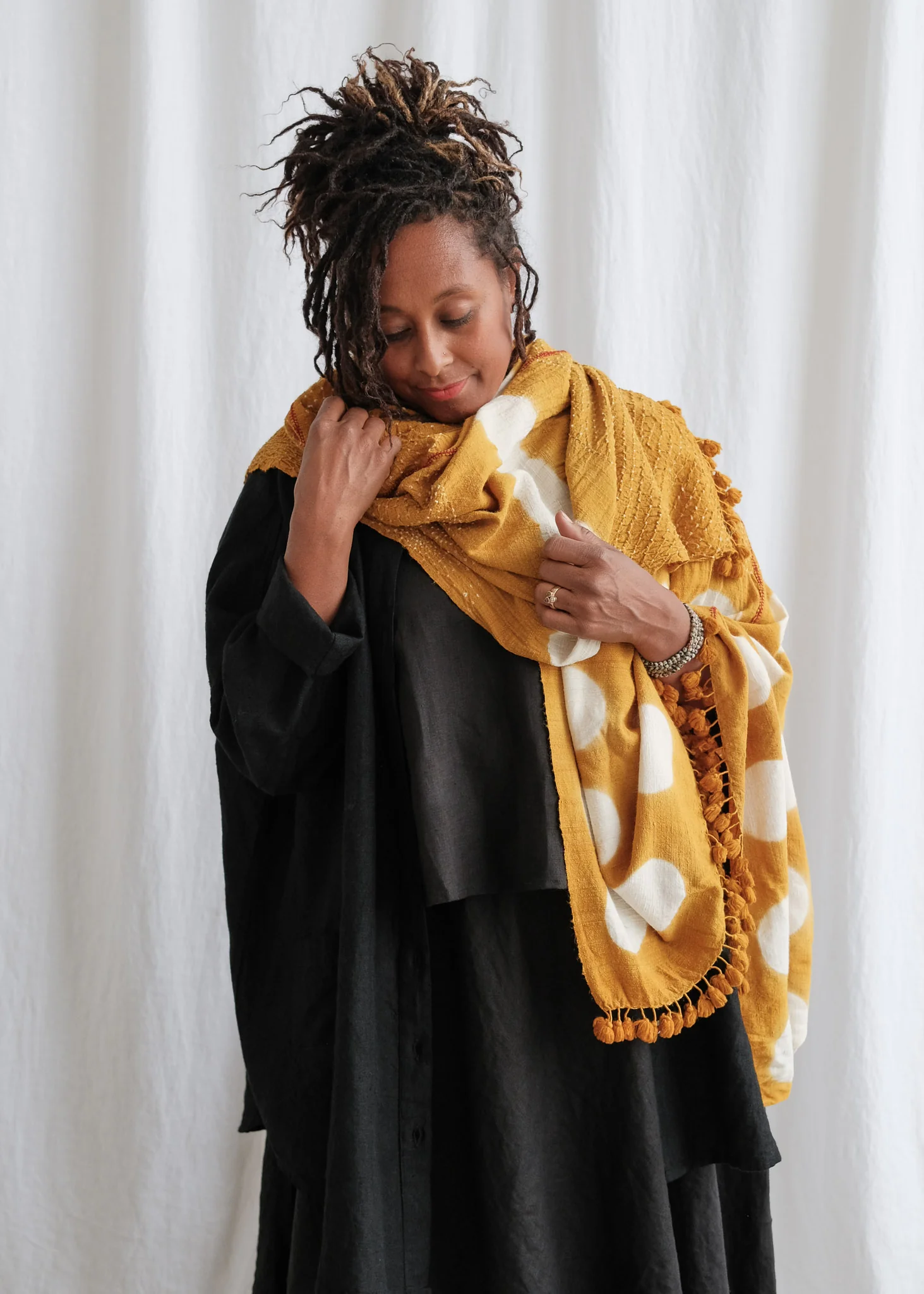 Bandhani Shawl - Wool & Silk - Sunshine - Image 3