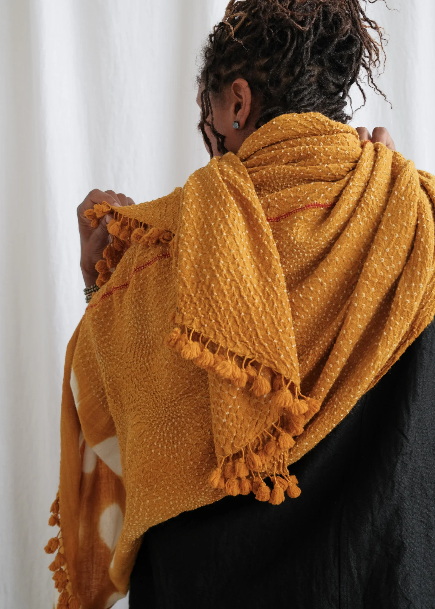 Bandhani Shawl - Wool & Silk - Sunshine - Image 4