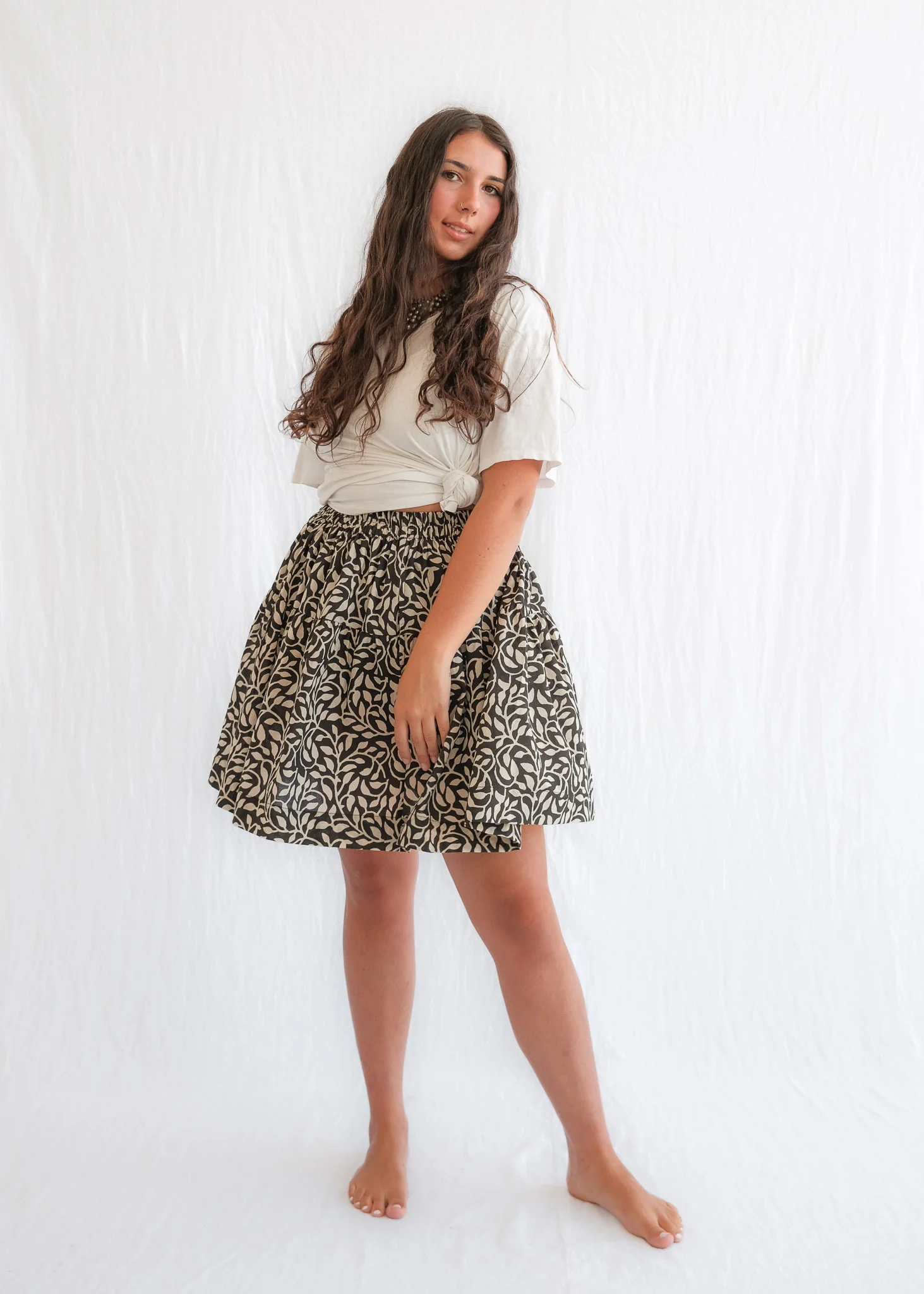 Calico Skirt - Organic Cotton Block Print - Shadow Vine - Image 3