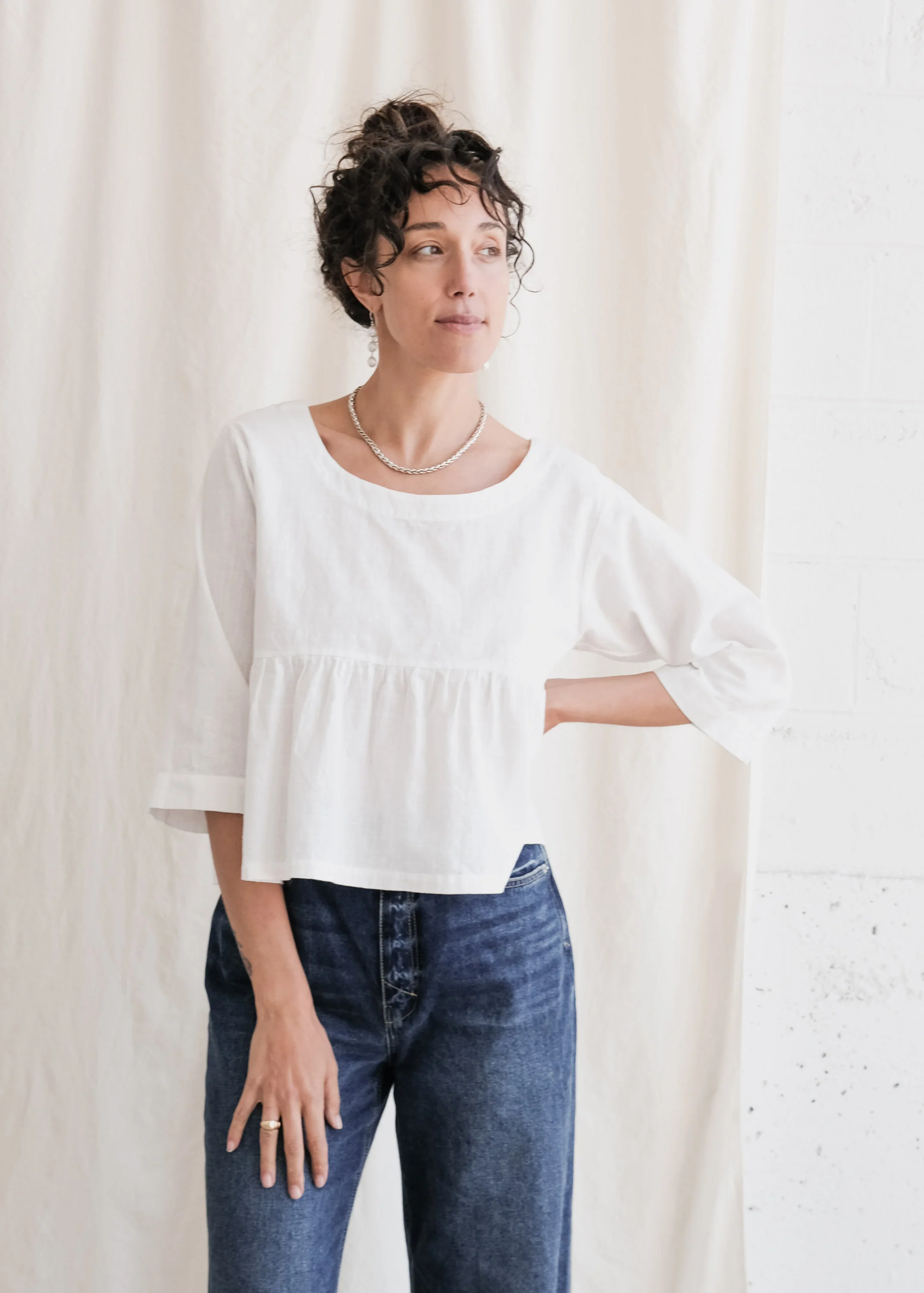Calico Top - Handspun Handwoven Cotton - White - Image 3