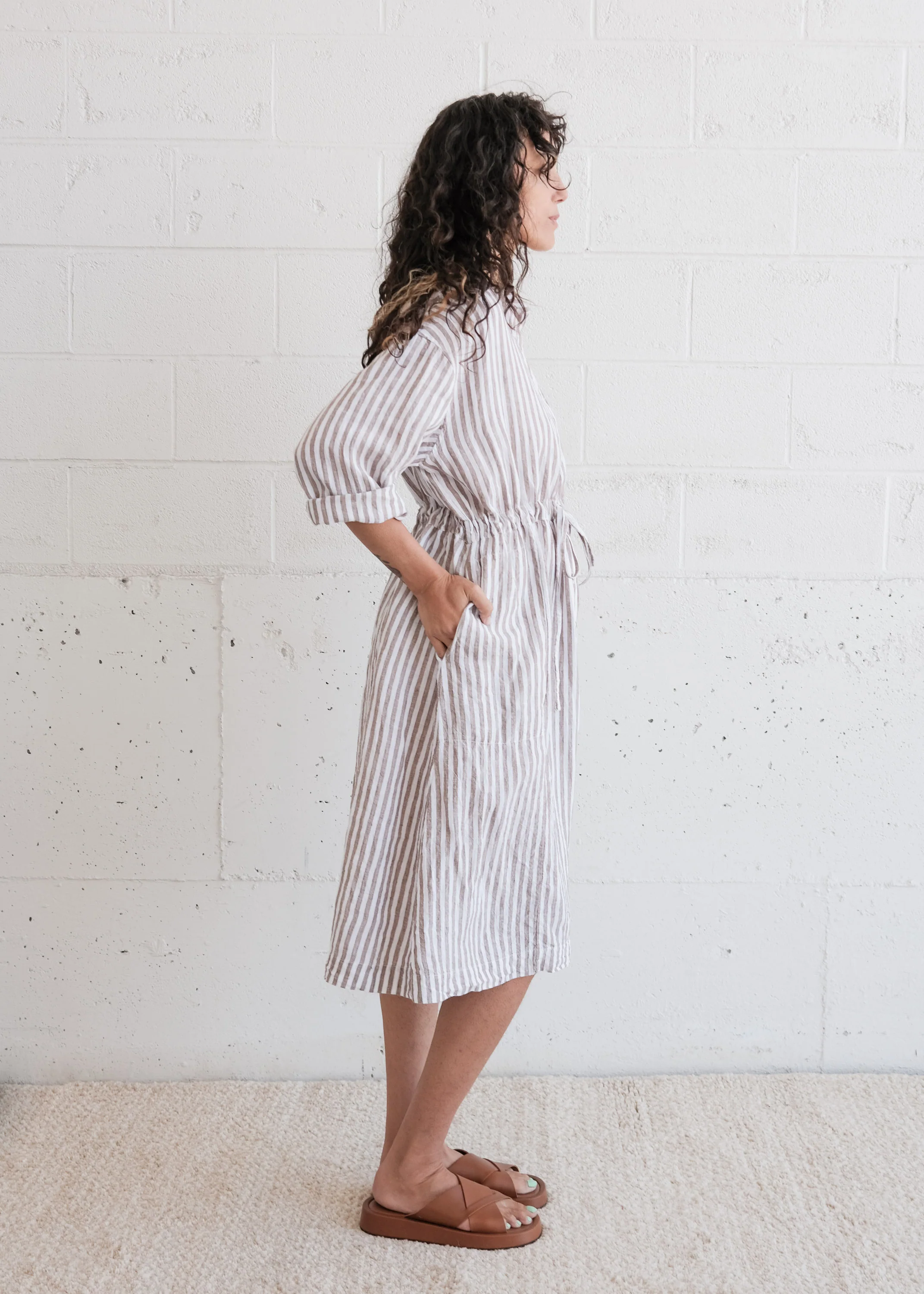 Cardamom Dress - Handwoven Linen - Sand Stripe - Image 8