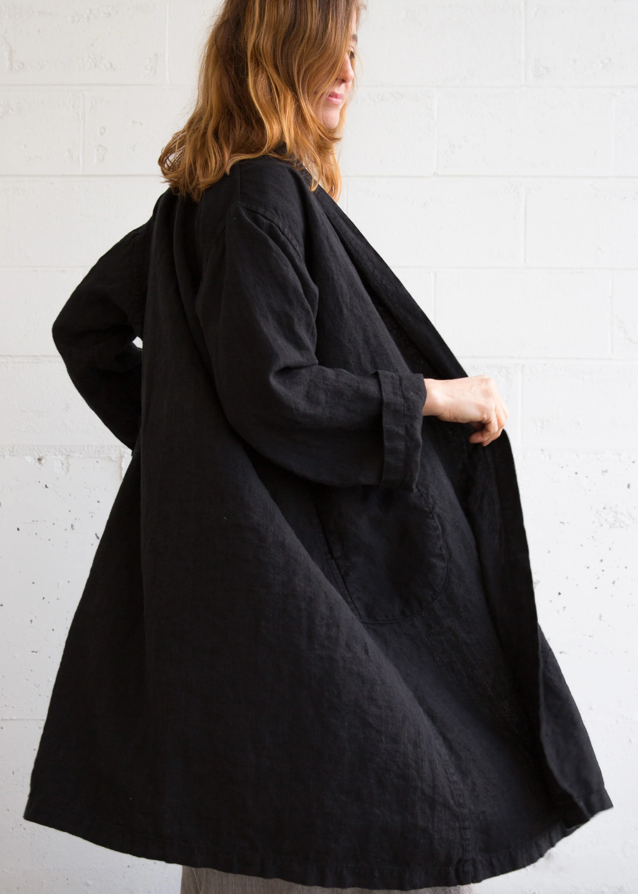 Chandigarh Coat - Handwoven Linen - Midnight - Image 7