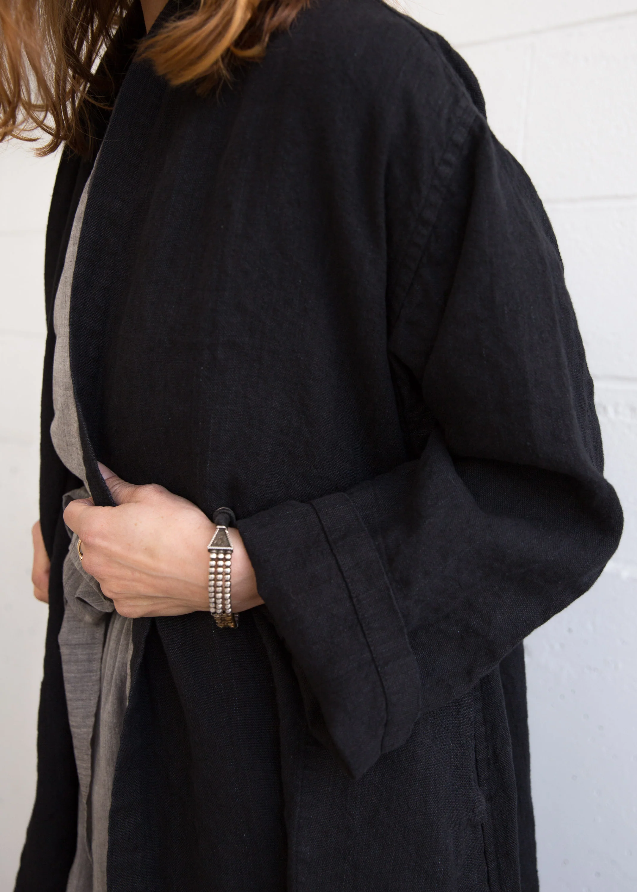 Chandigarh Coat - Handwoven Linen - Midnight - Image 8