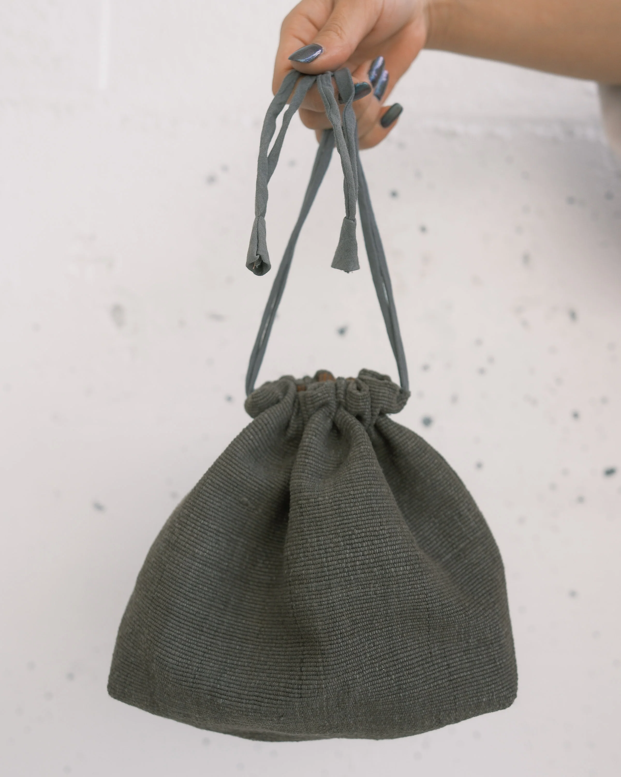 Drawstring Bag - Handwoven Cotton - Slate - Image 4