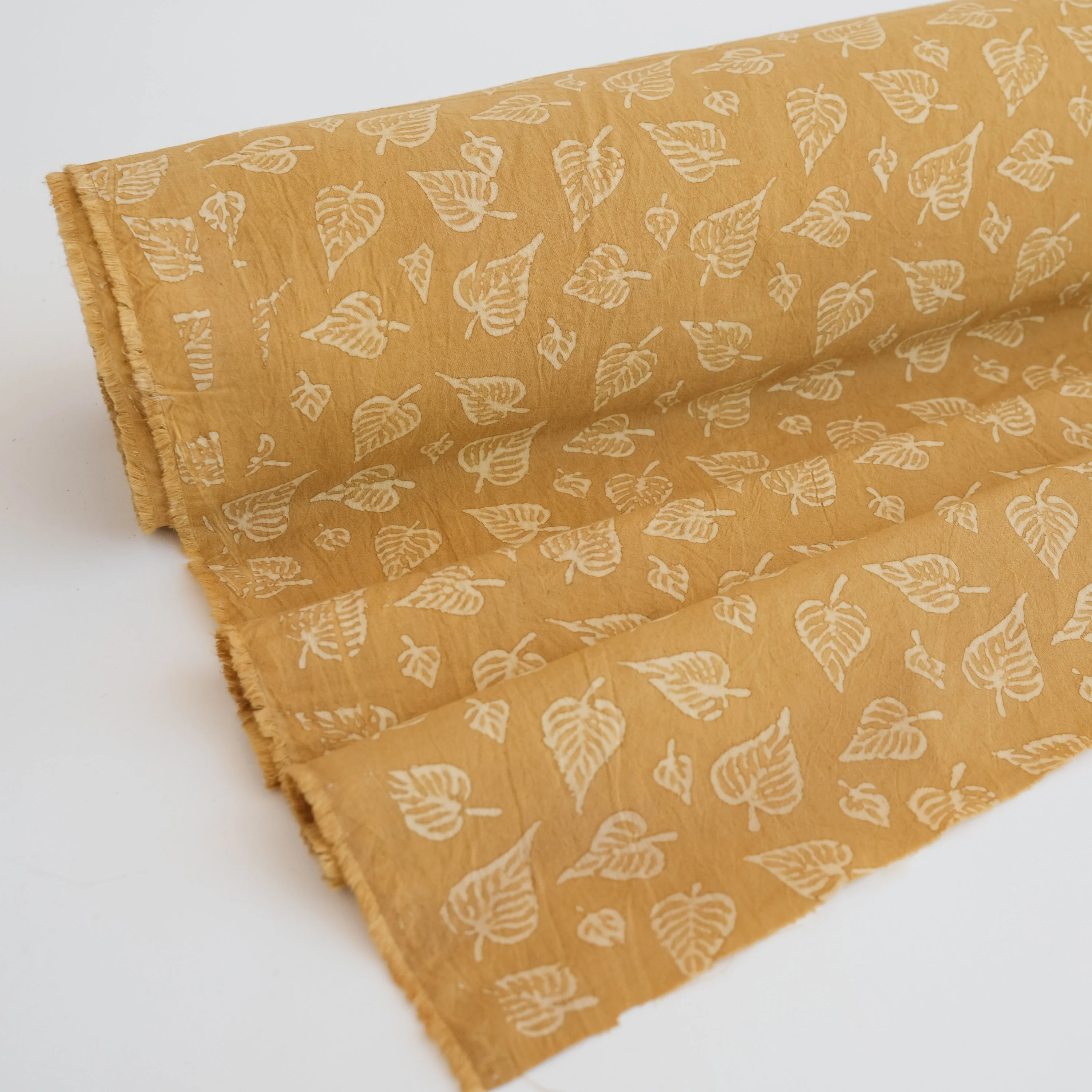 Fabric - Organic Cotton Block Printed with Natural Dyes - Golden Leaf