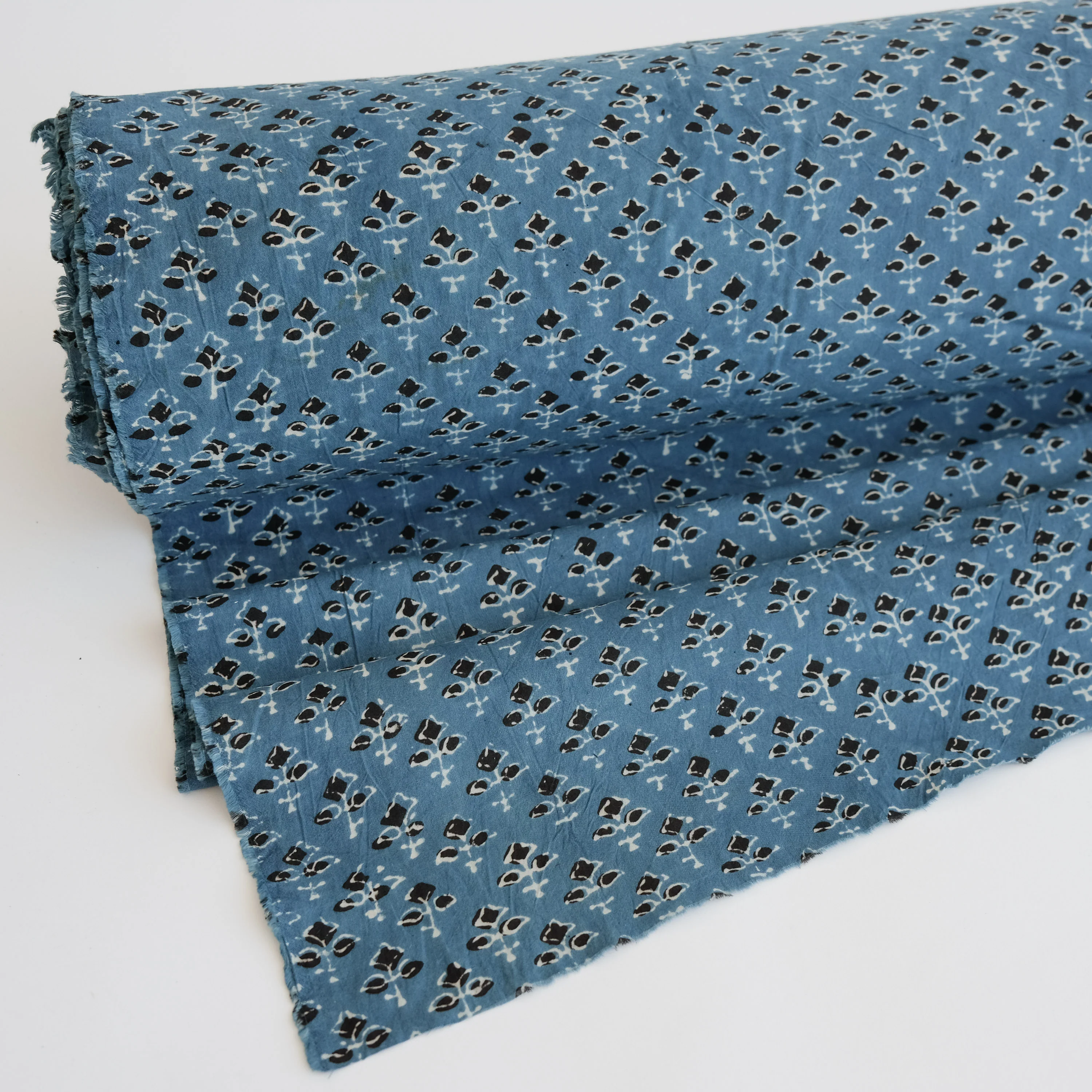 Fabric - Organic Cotton Block Printed with Natural Dyes - Indigo Bhuti