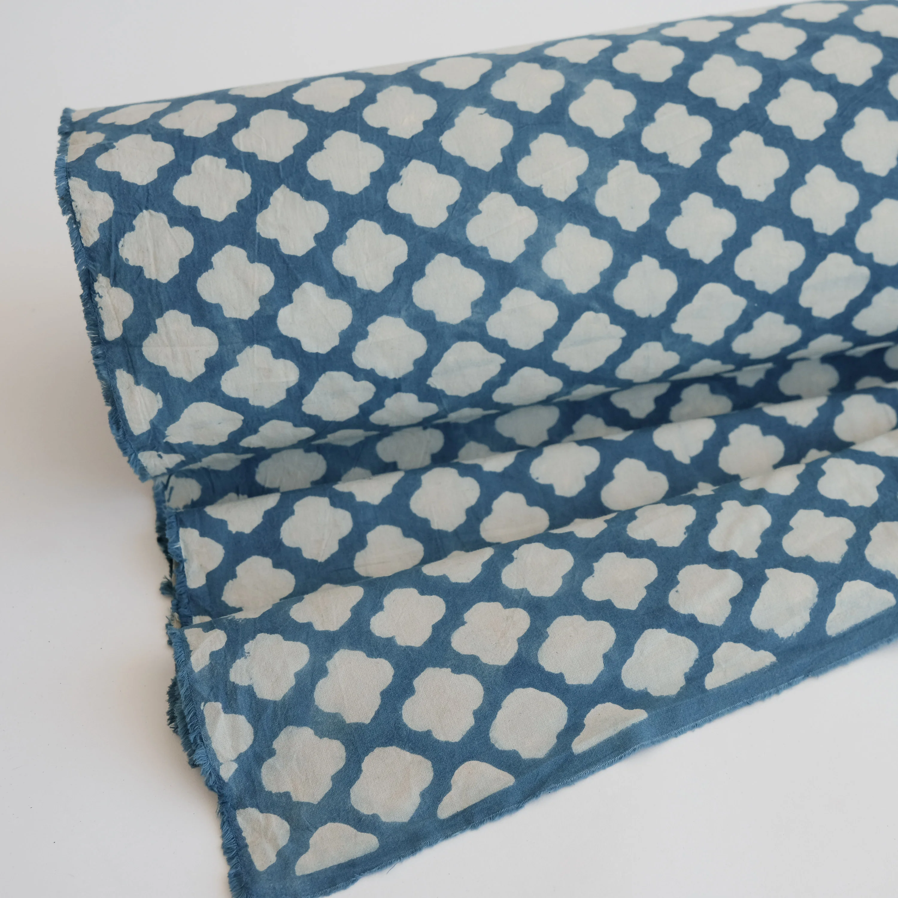 Fabric - Organic Cotton Block Printed with Natural Dyes - Indigo Cloud