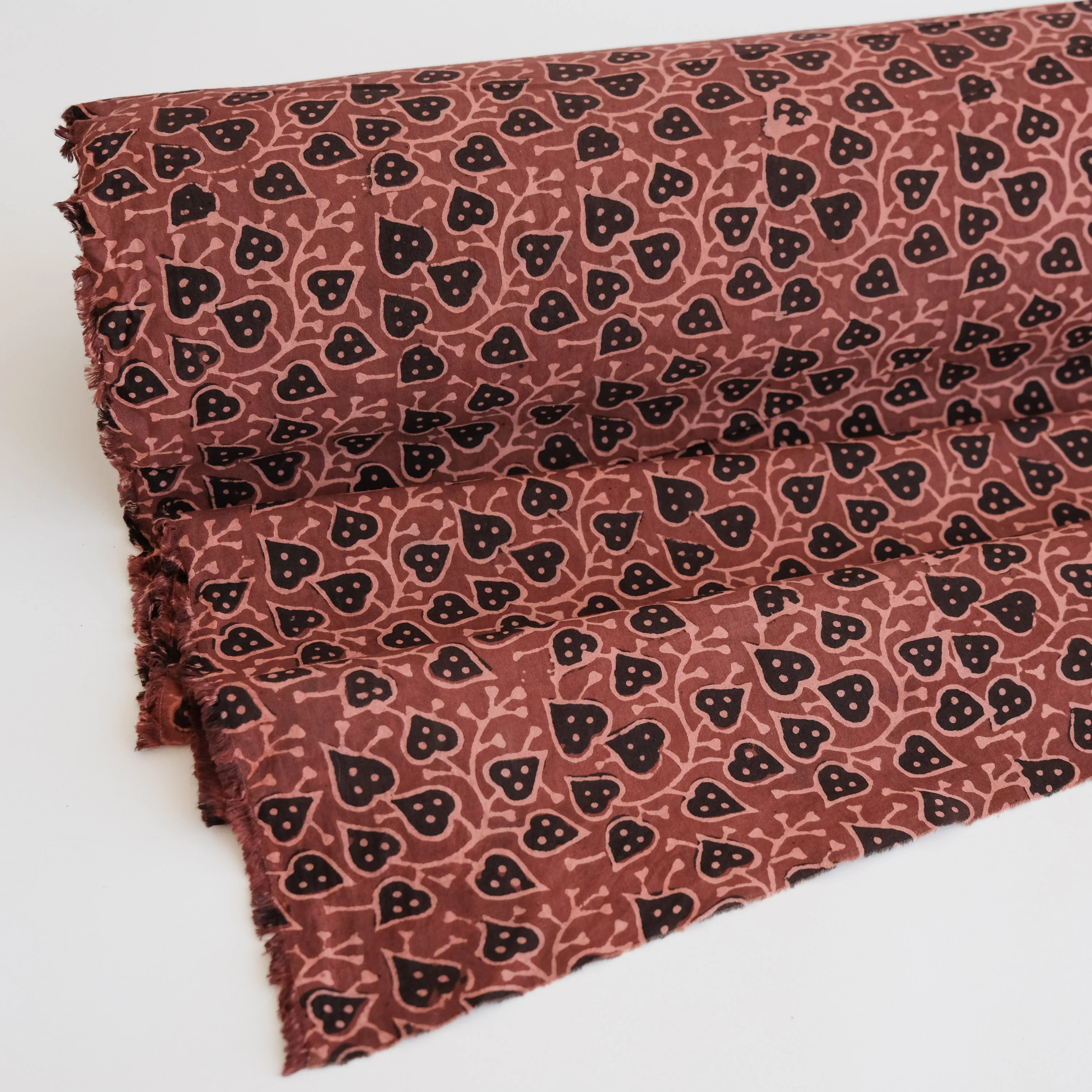 Fabric - Organic Cotton Block Printed with Natural Dyes - Madder Heart Leaf