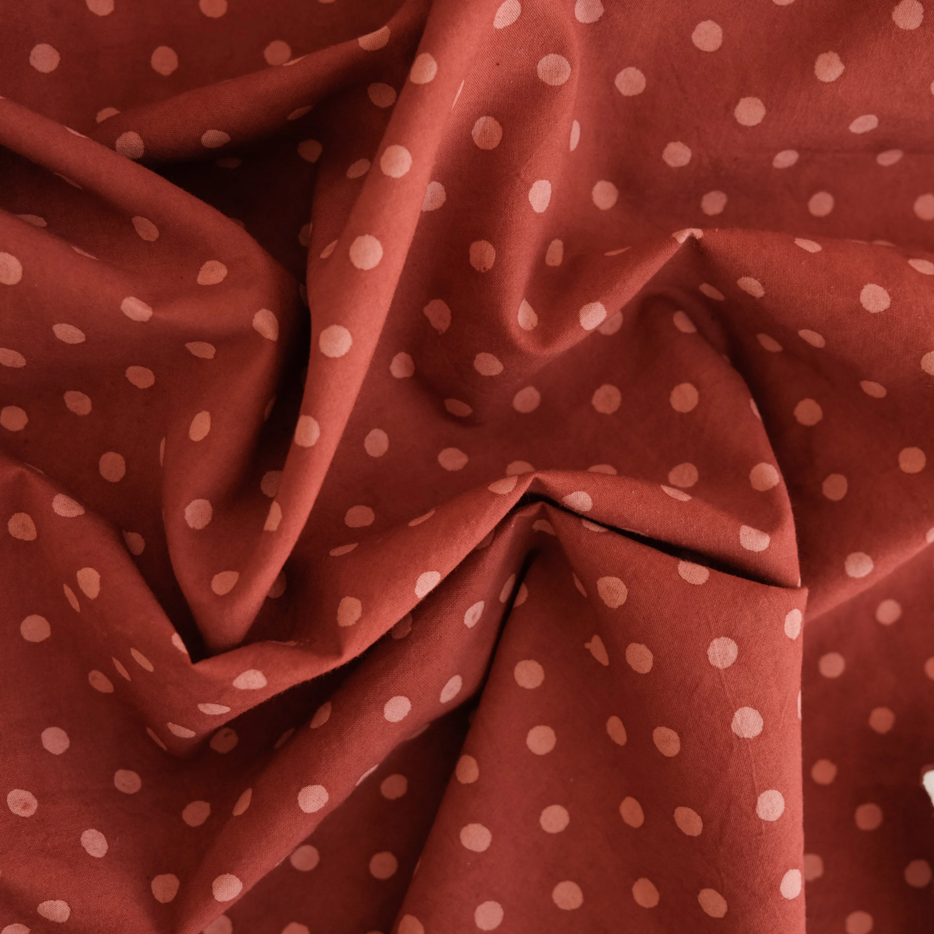 Fabric - Organic Cotton Block Printed with Natural Dyes - Madder Polka Dots - Image 2