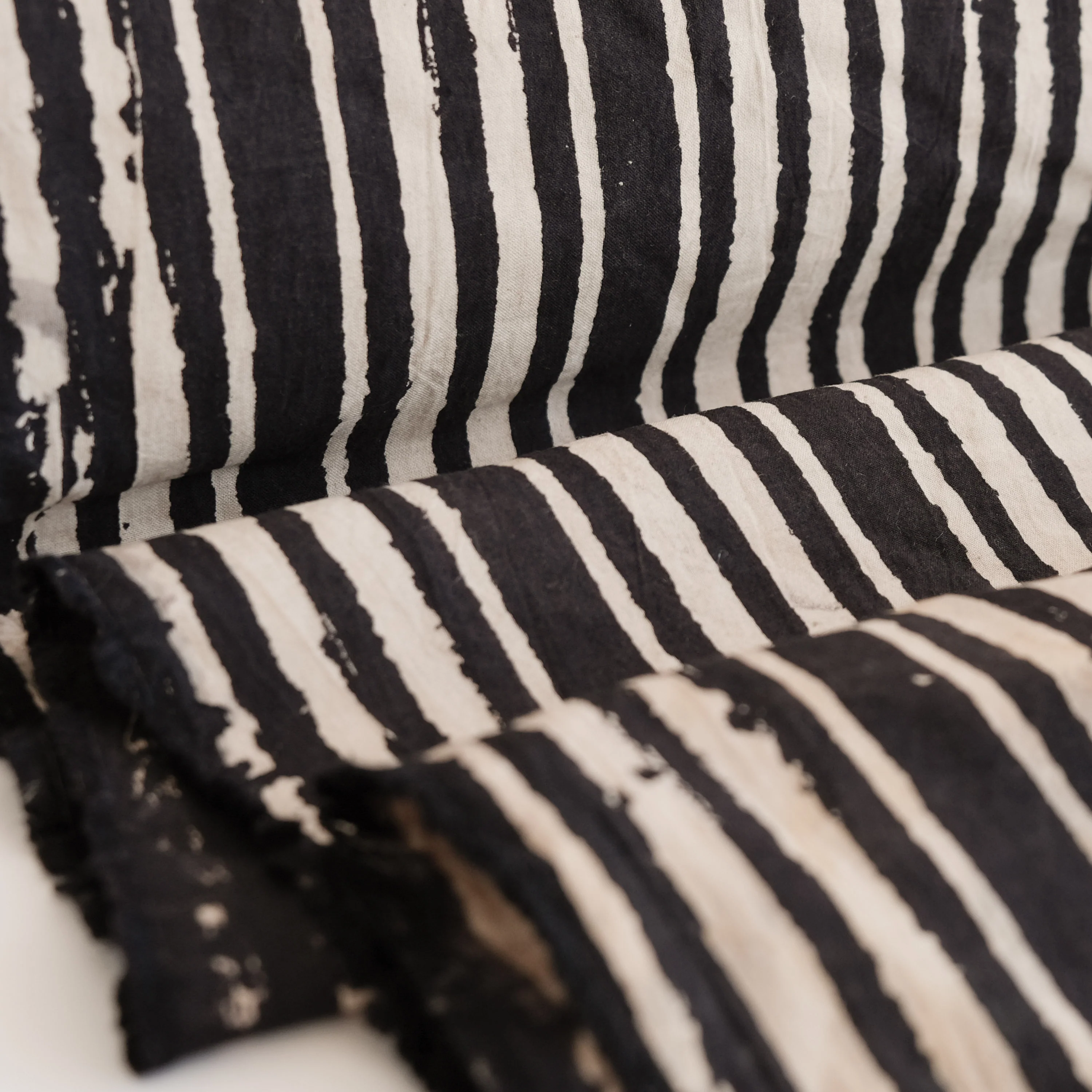 Fabric - Organic Cotton Block Printed with Natural Dyes - Night Stripes Cream - Image 3