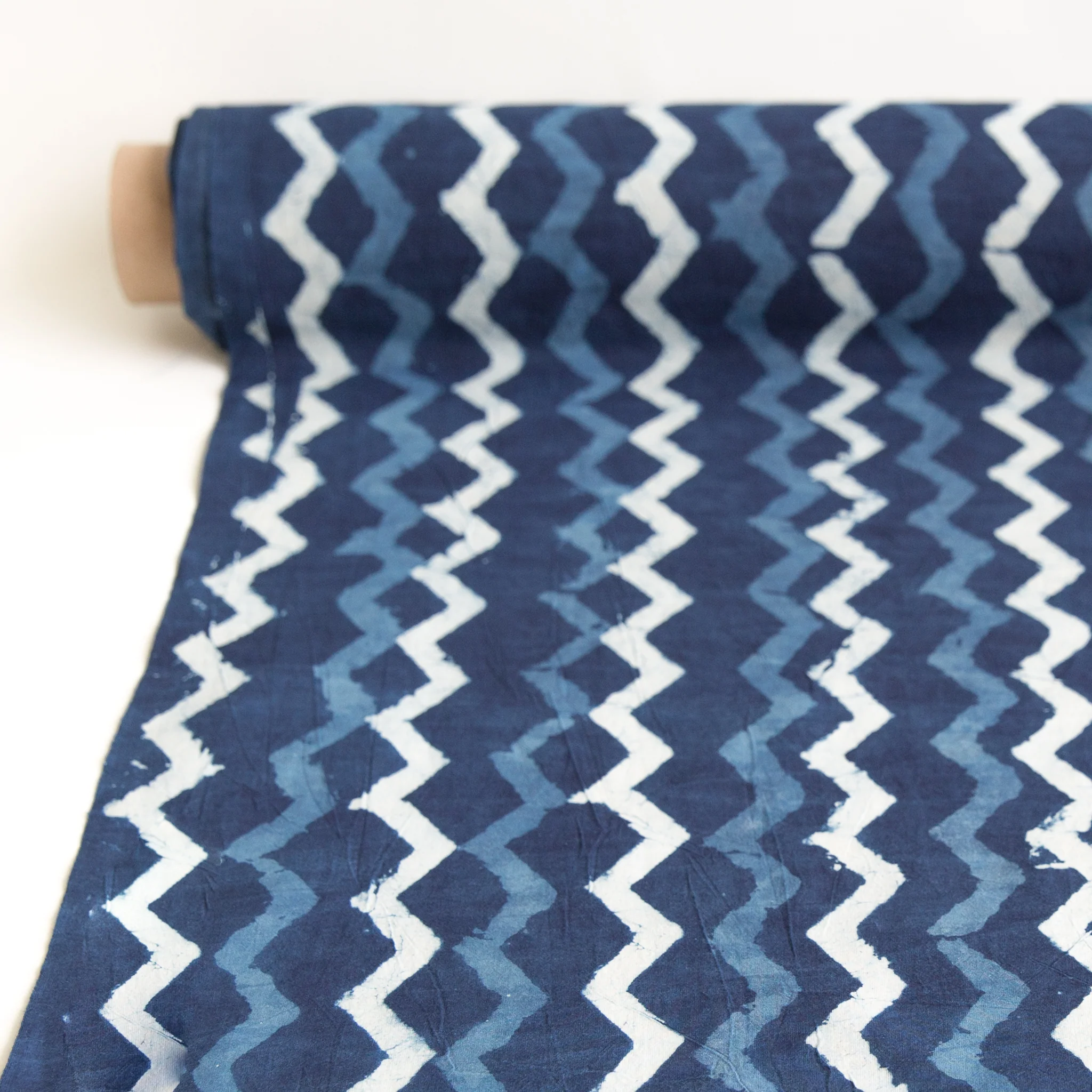 Fabric - Light Organic Cotton Block Printed with Natural Indigo - Wandering Lines - Image 3