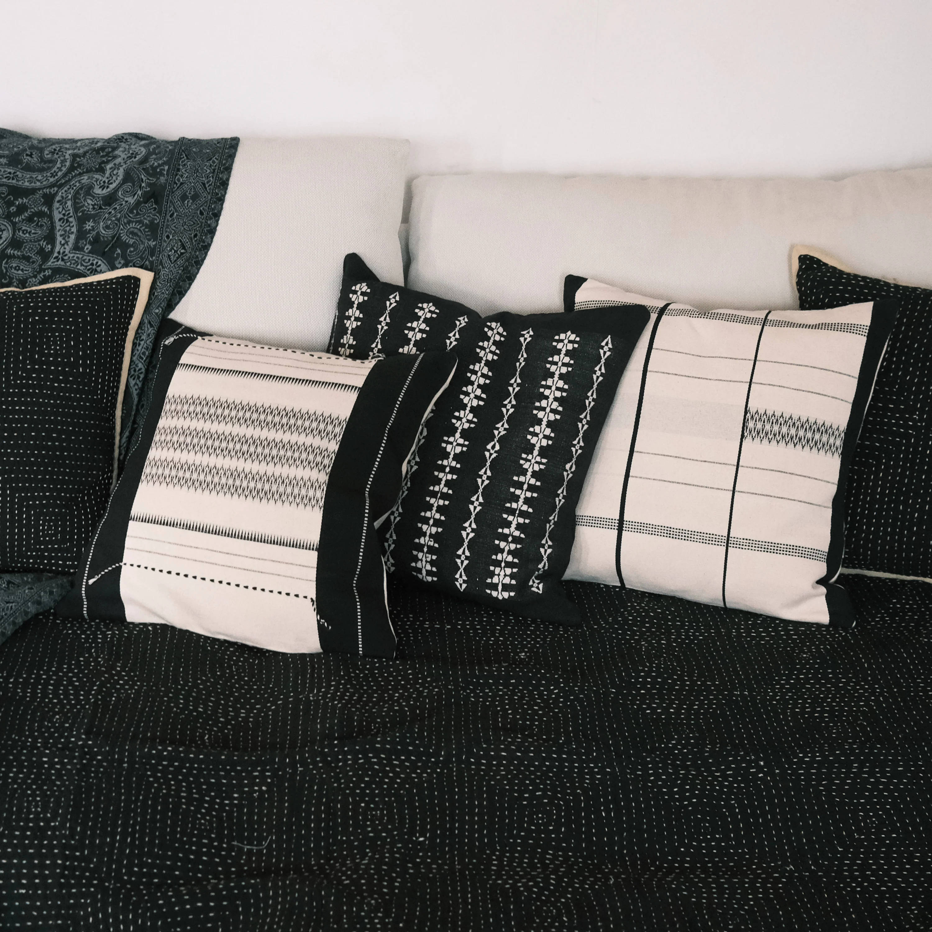 Black & White Handstitched 16" Cushion Cover - Image 9