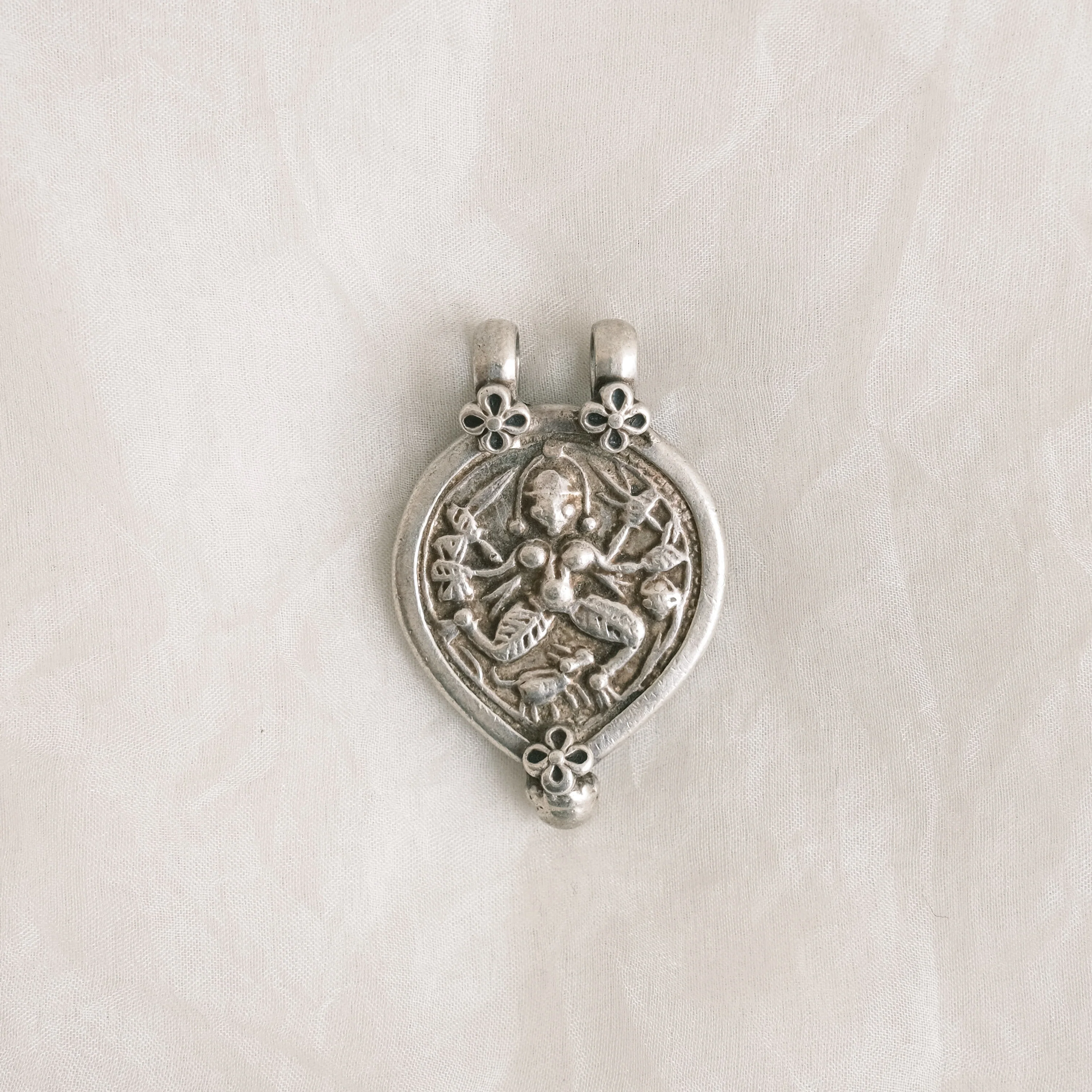 Jewellery - Pendant - Vintage Silver Durga Goddess with Flowers