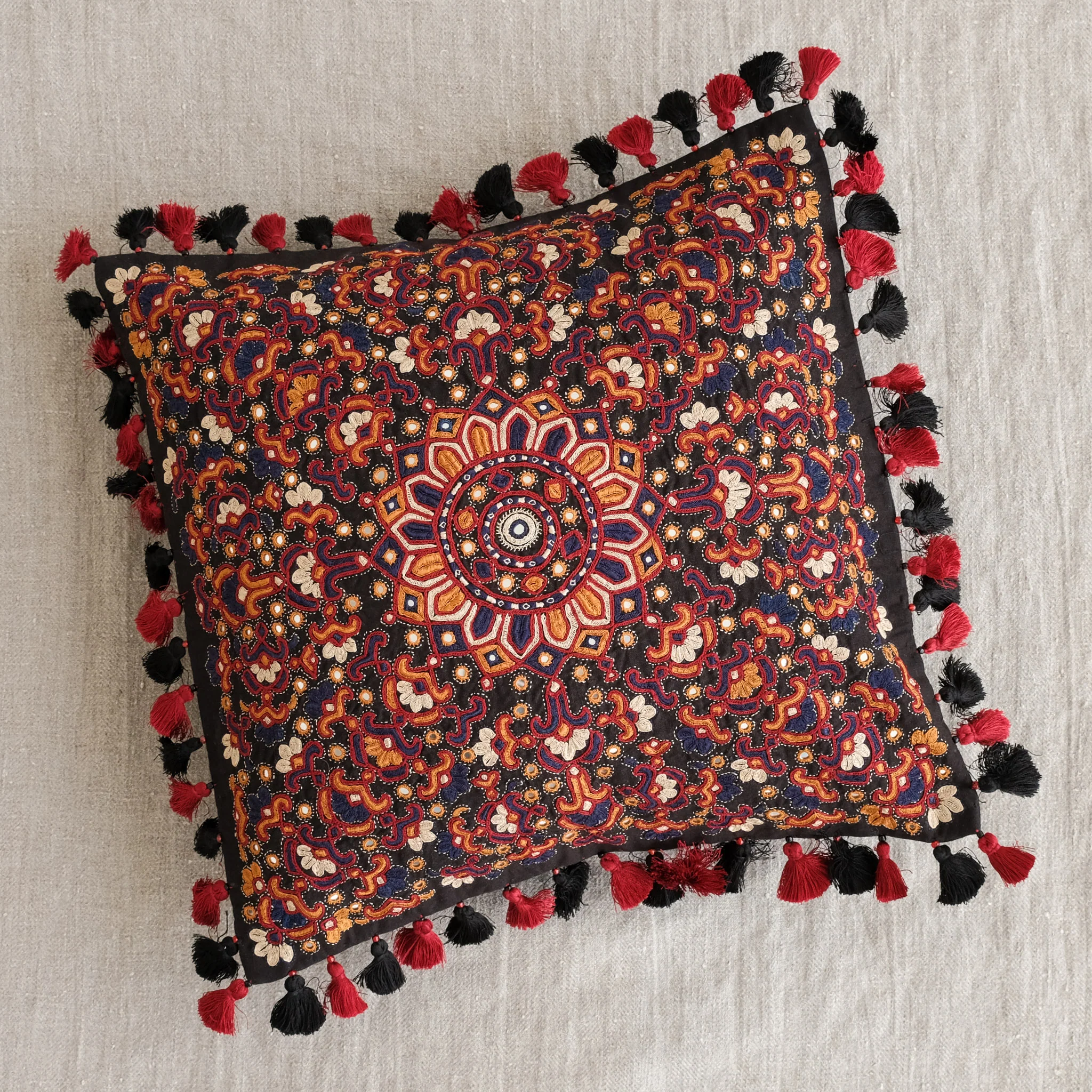 Kachchh Embroidery - 16" Cushion Cover - Meghwar - Blooms in the Night - Image 3