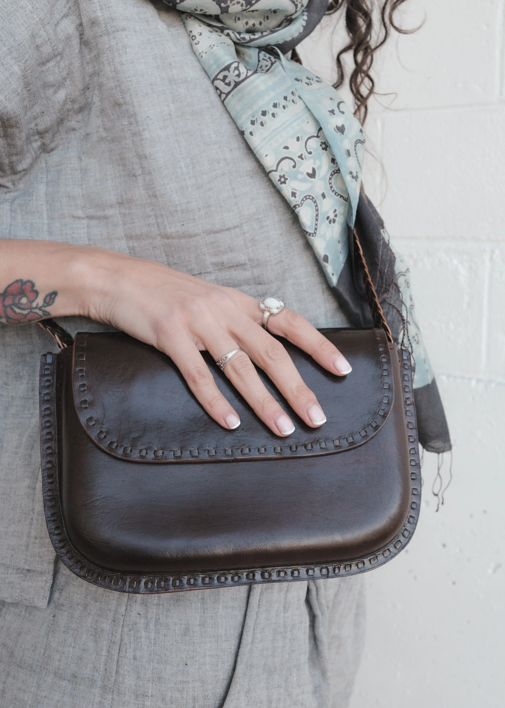 Leather Crossbody Bag - Braided - Brown - Image 5