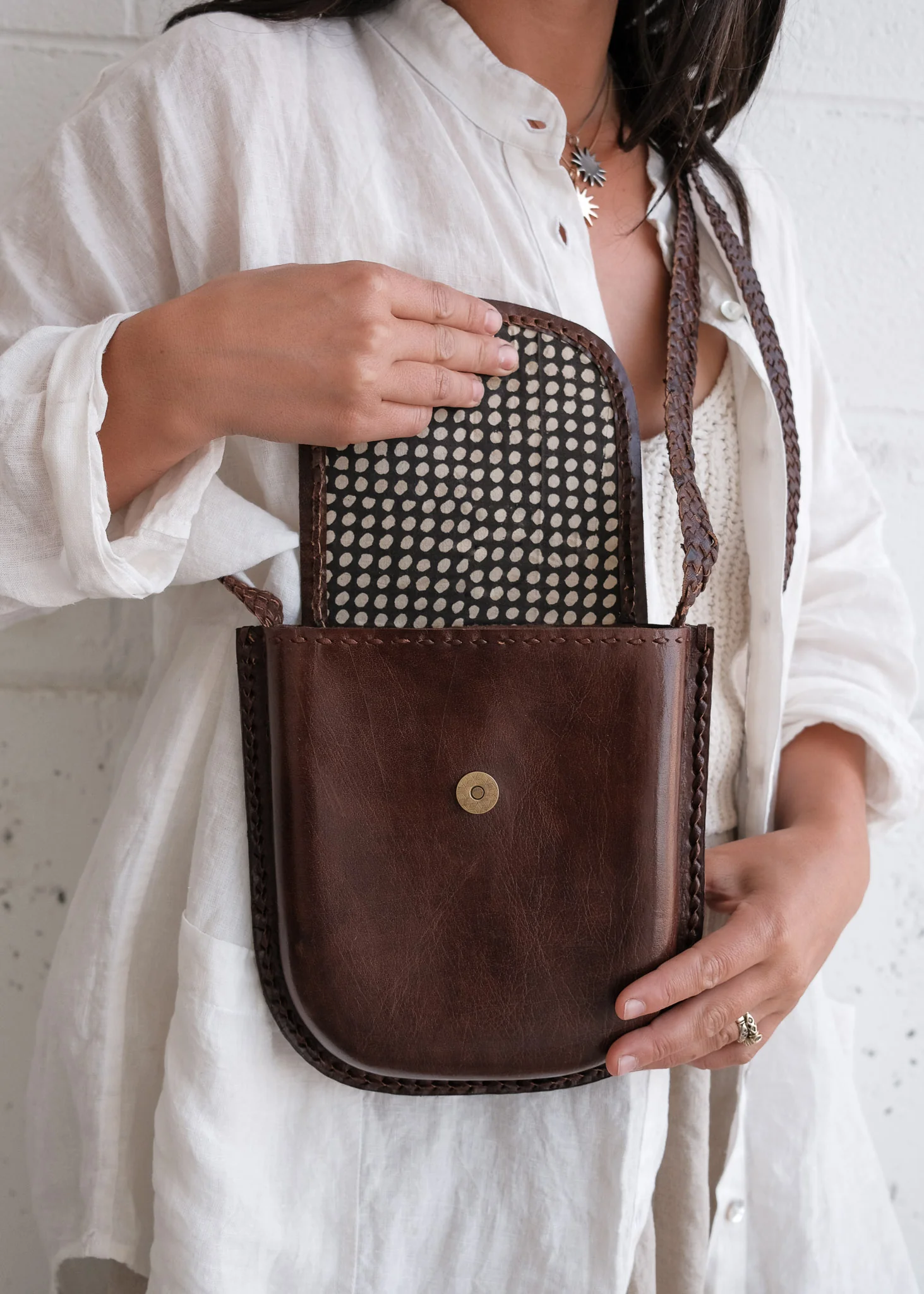 Leather Dewdrop Bag - Braided - Brown