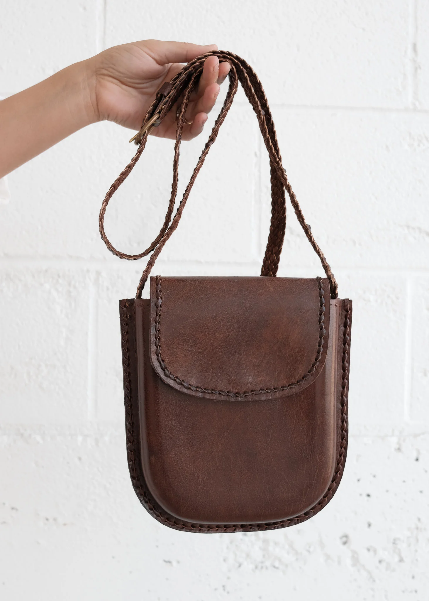 Leather Dewdrop Bag - Braided - Brown - Image 2