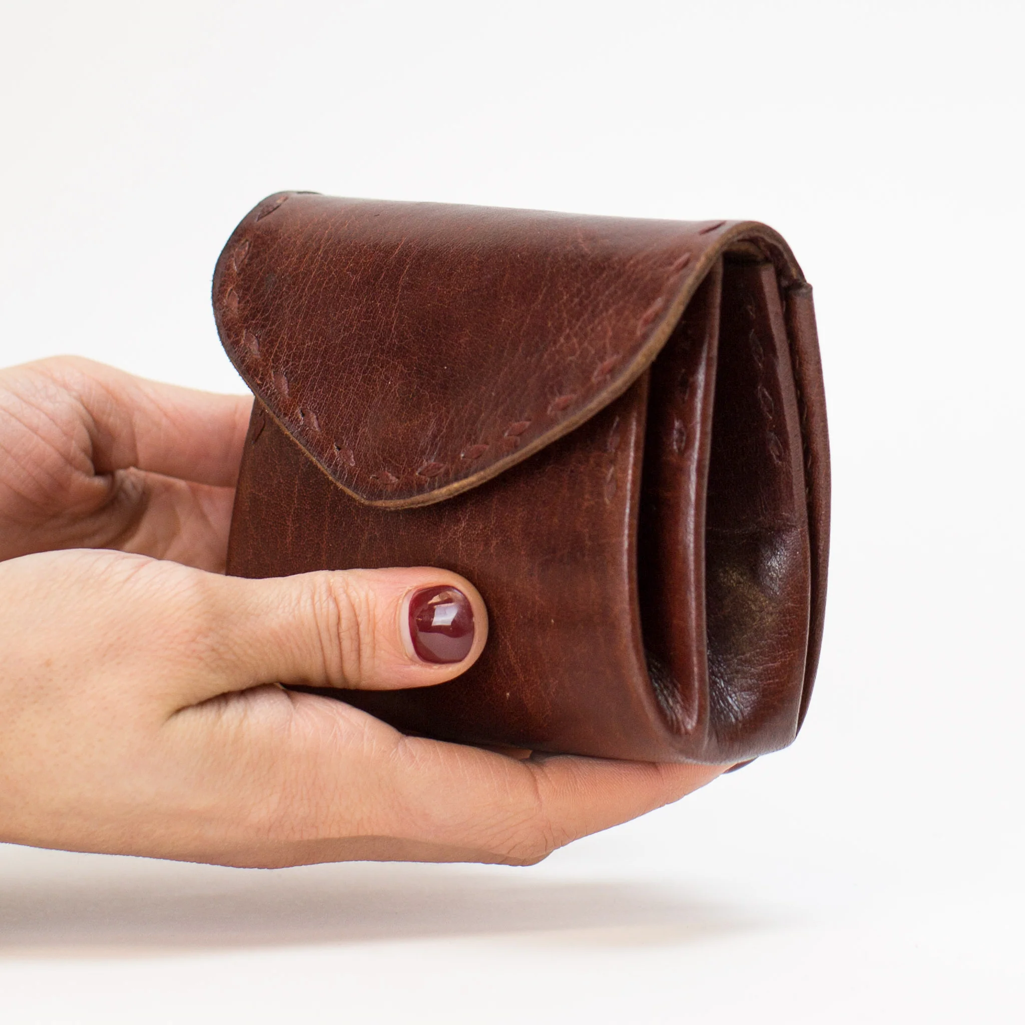 Leather Double Pocket Pouch - Brown - Image 3