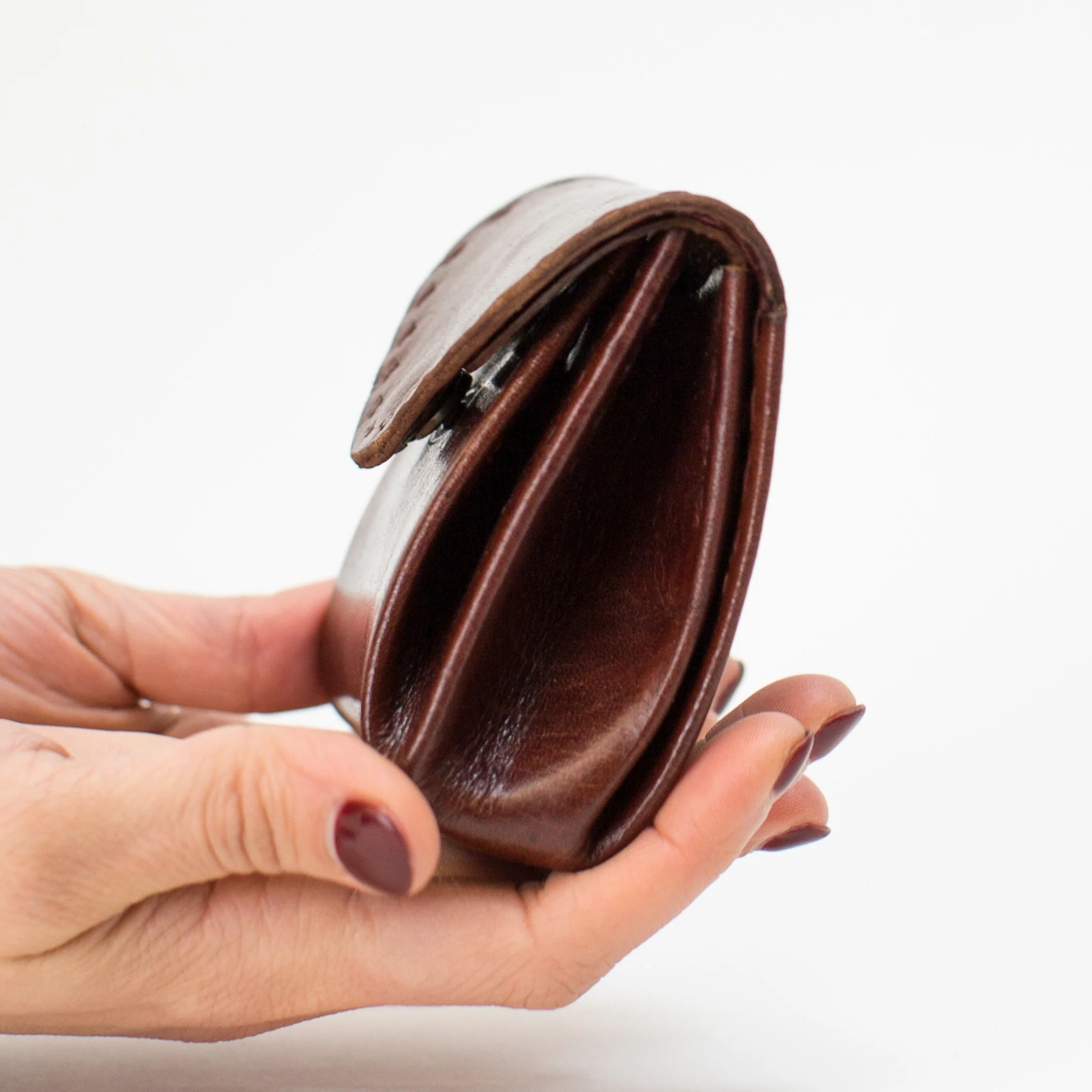 Leather Double Pocket Pouch - Brown - Image 4