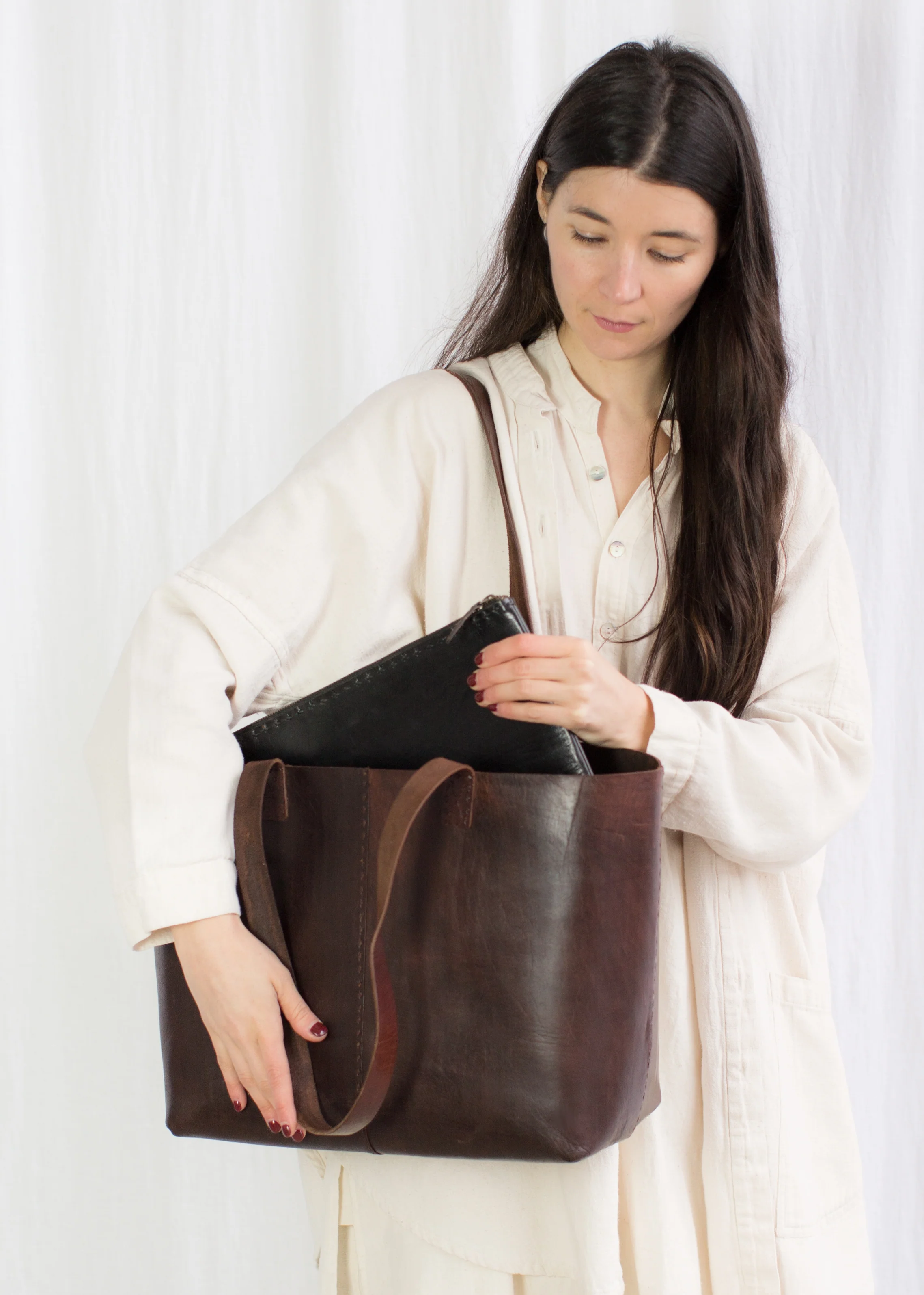 Leather Everyday Carrier Bag - Brown - Image 4