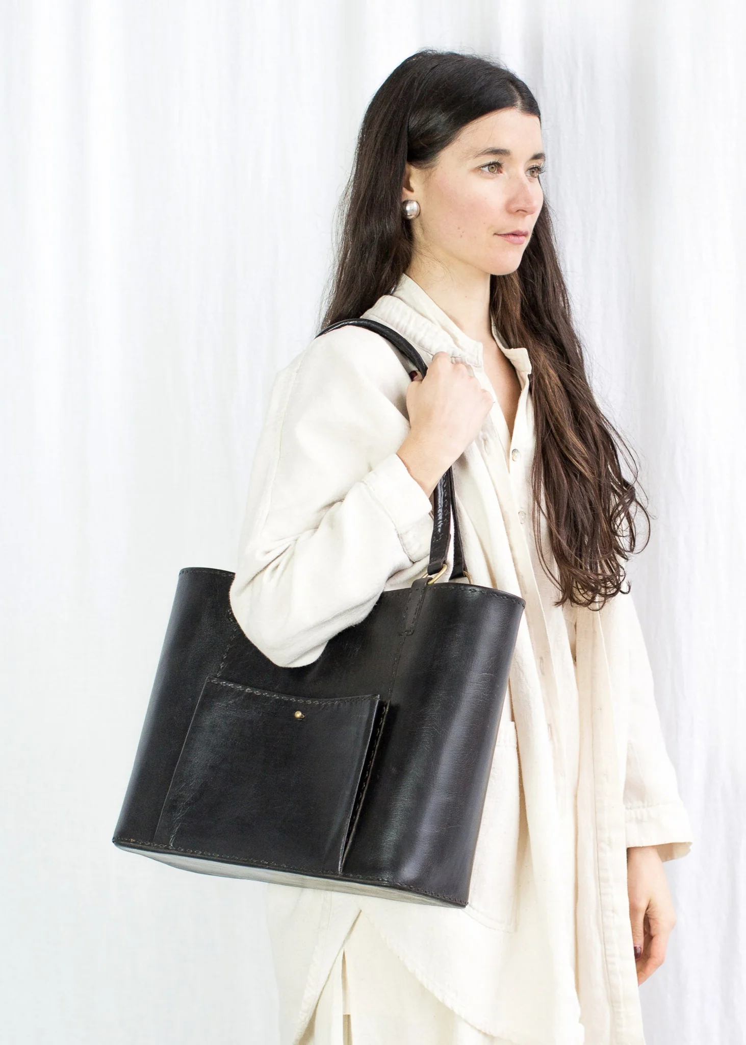 Leather Market Bag - Black - Image 4