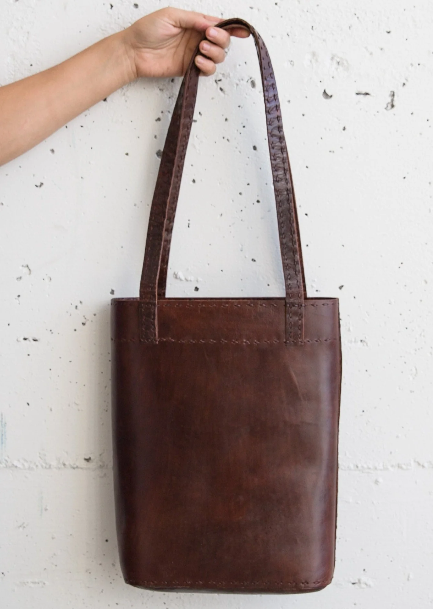 Leather Slim Tote - Brown