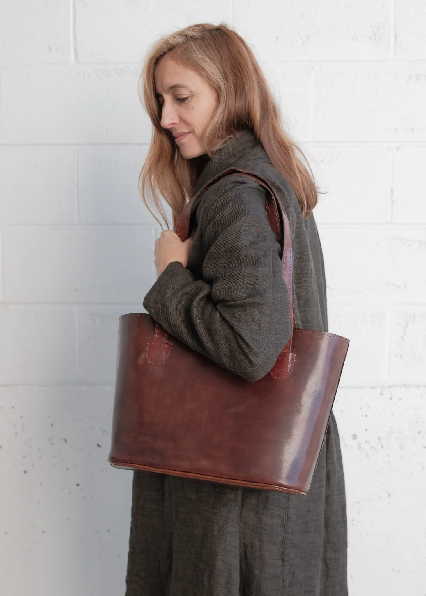 Leather Tote Bag - Classic - Brown - Image 3