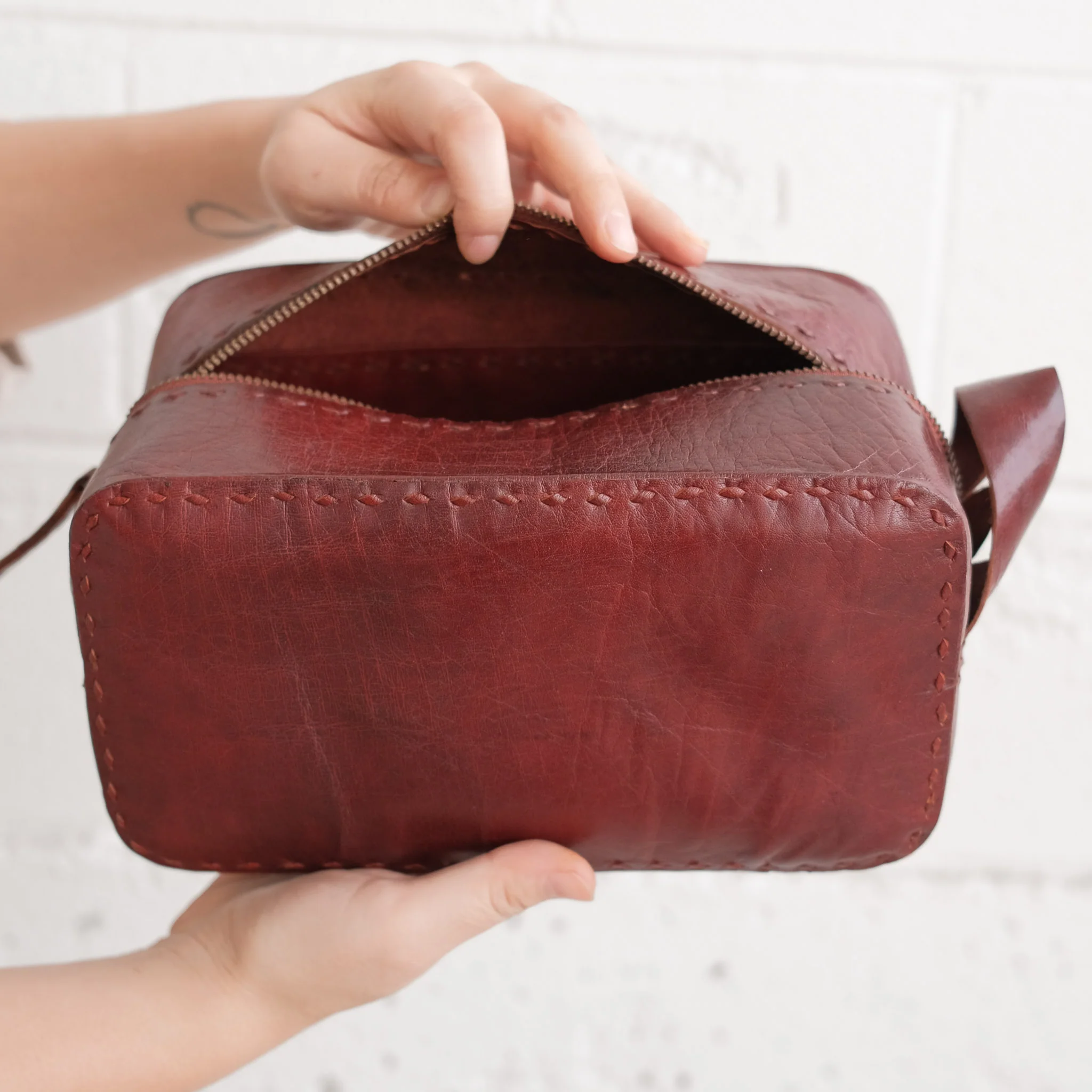 Leather Travel Pouch - Red - Image 2