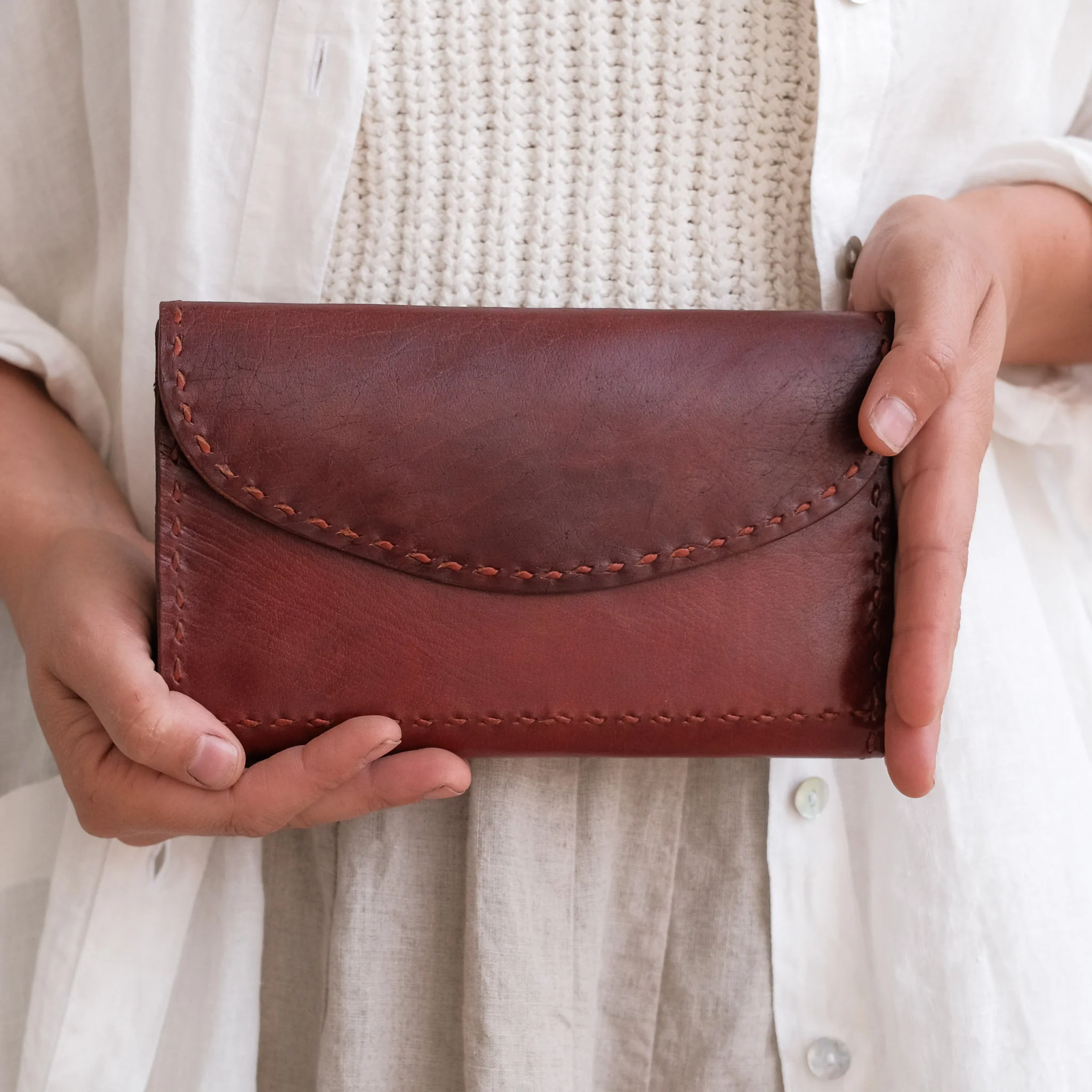 Leather Trifold Wallet - Red