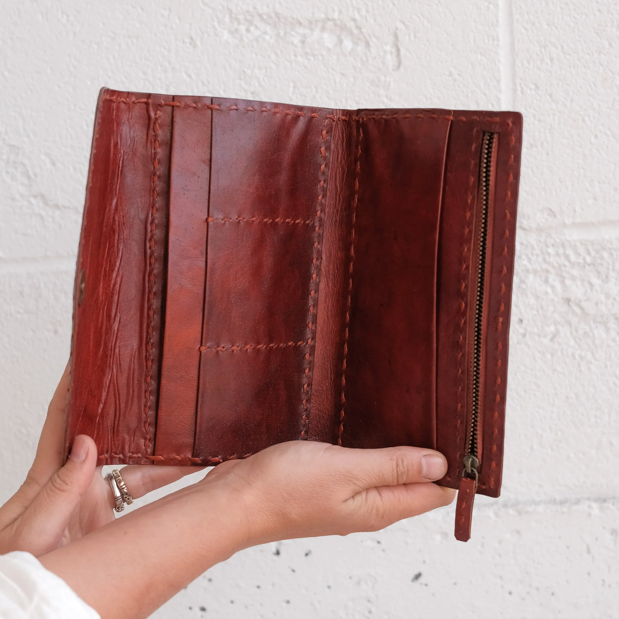 Leather Trifold Wallet - Red - Image 2