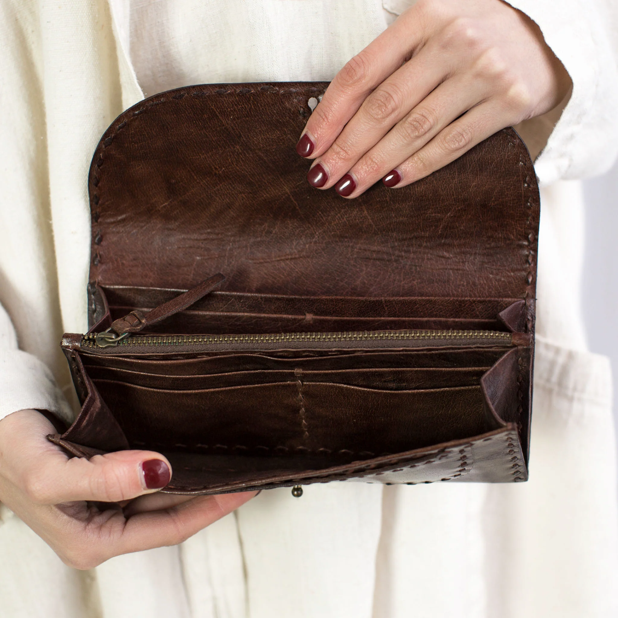 Leather Wallet Envelope - Brown - Image 2