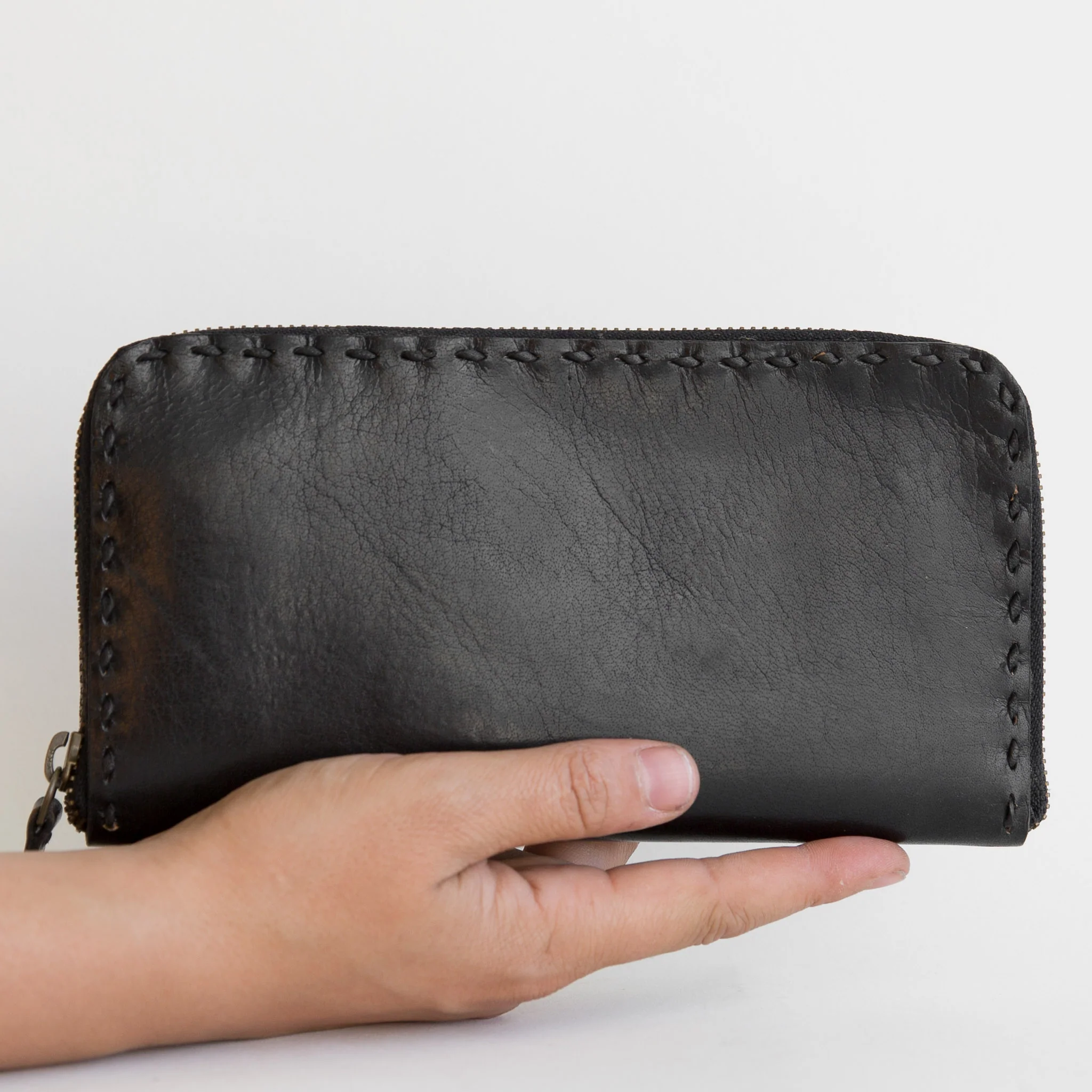 Leather Travel Wallet - Long - Black