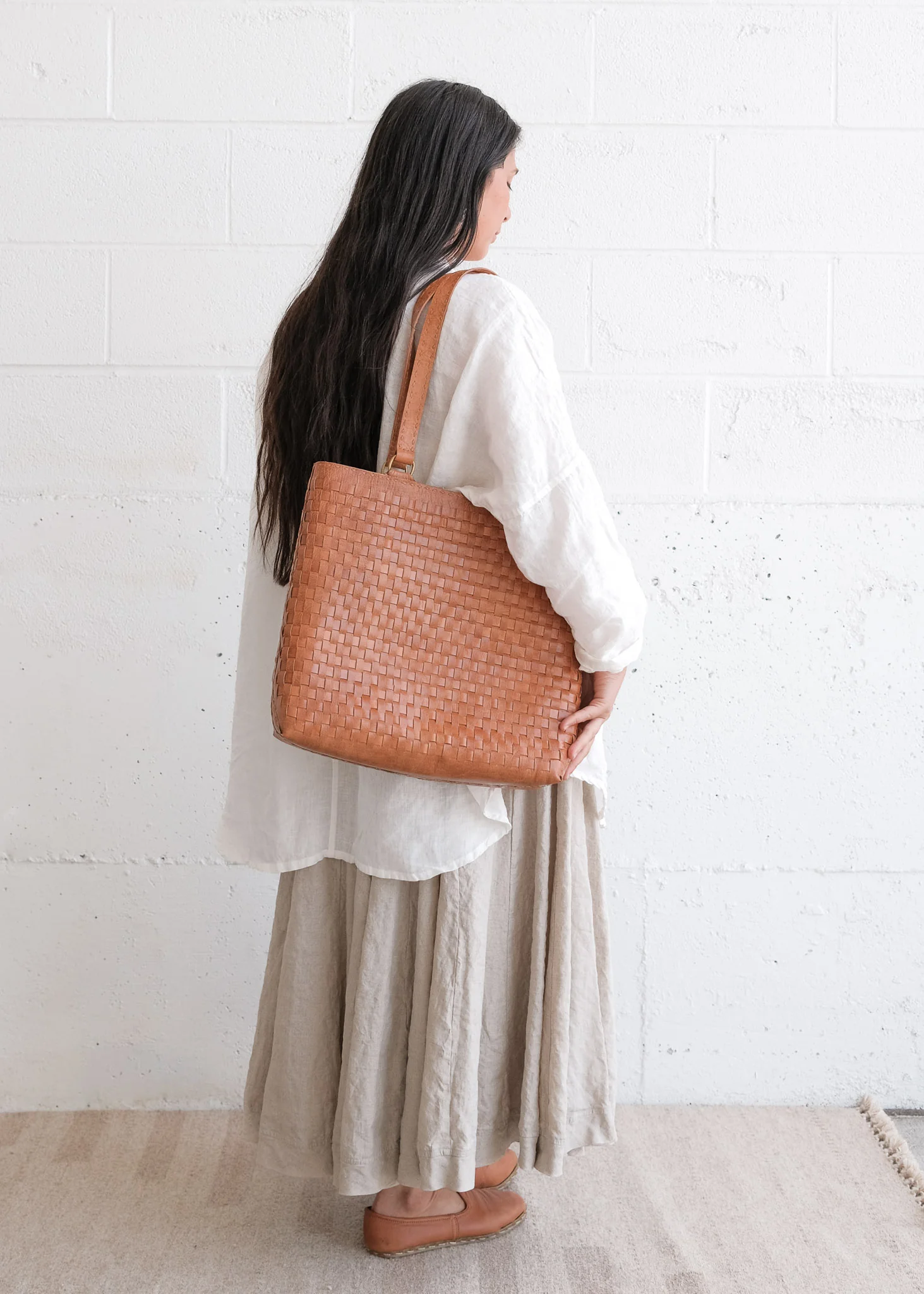 Leather Woven Carryall - Tan - Image 2