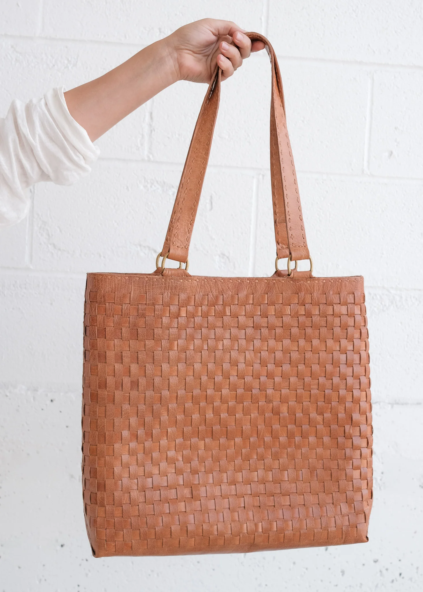 Leather Woven Carryall - Tan - Image 9