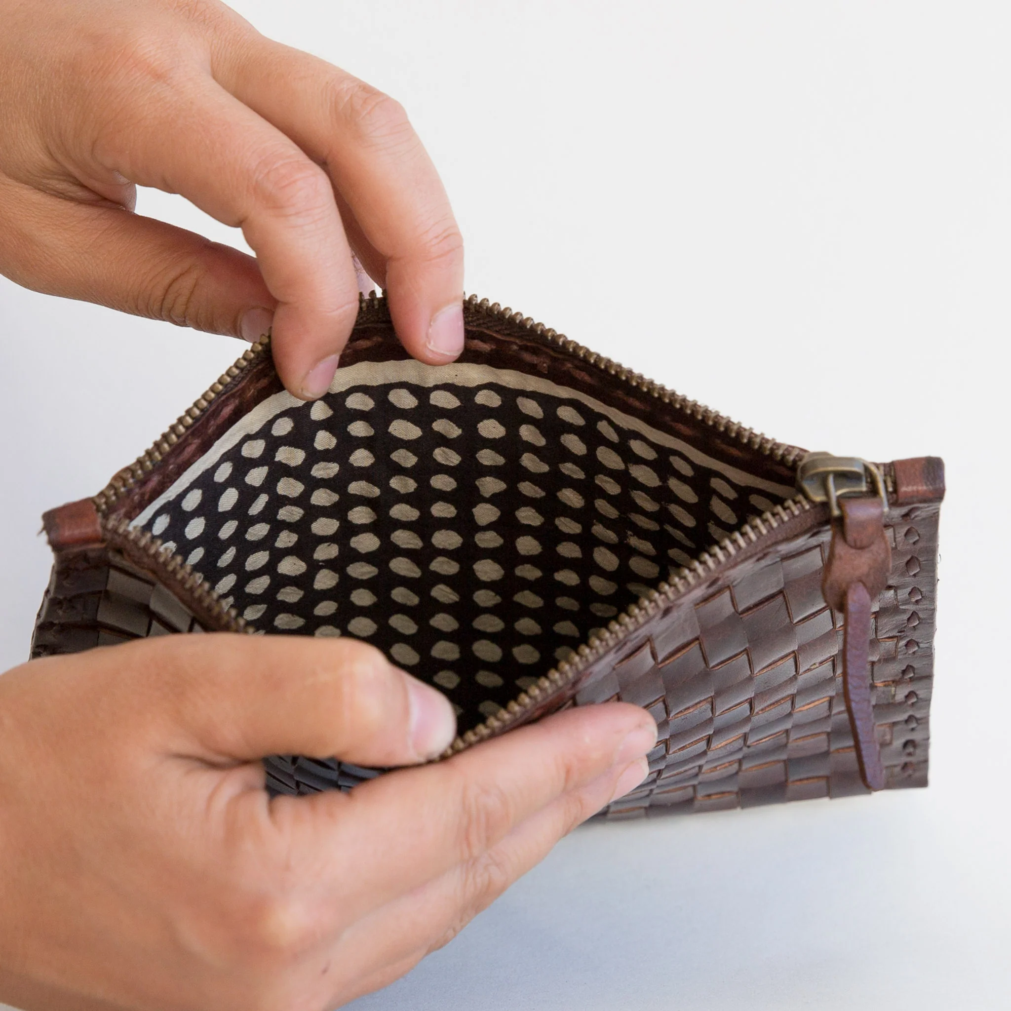 Leather Woven Organizer - Large - Brown - Image 3
