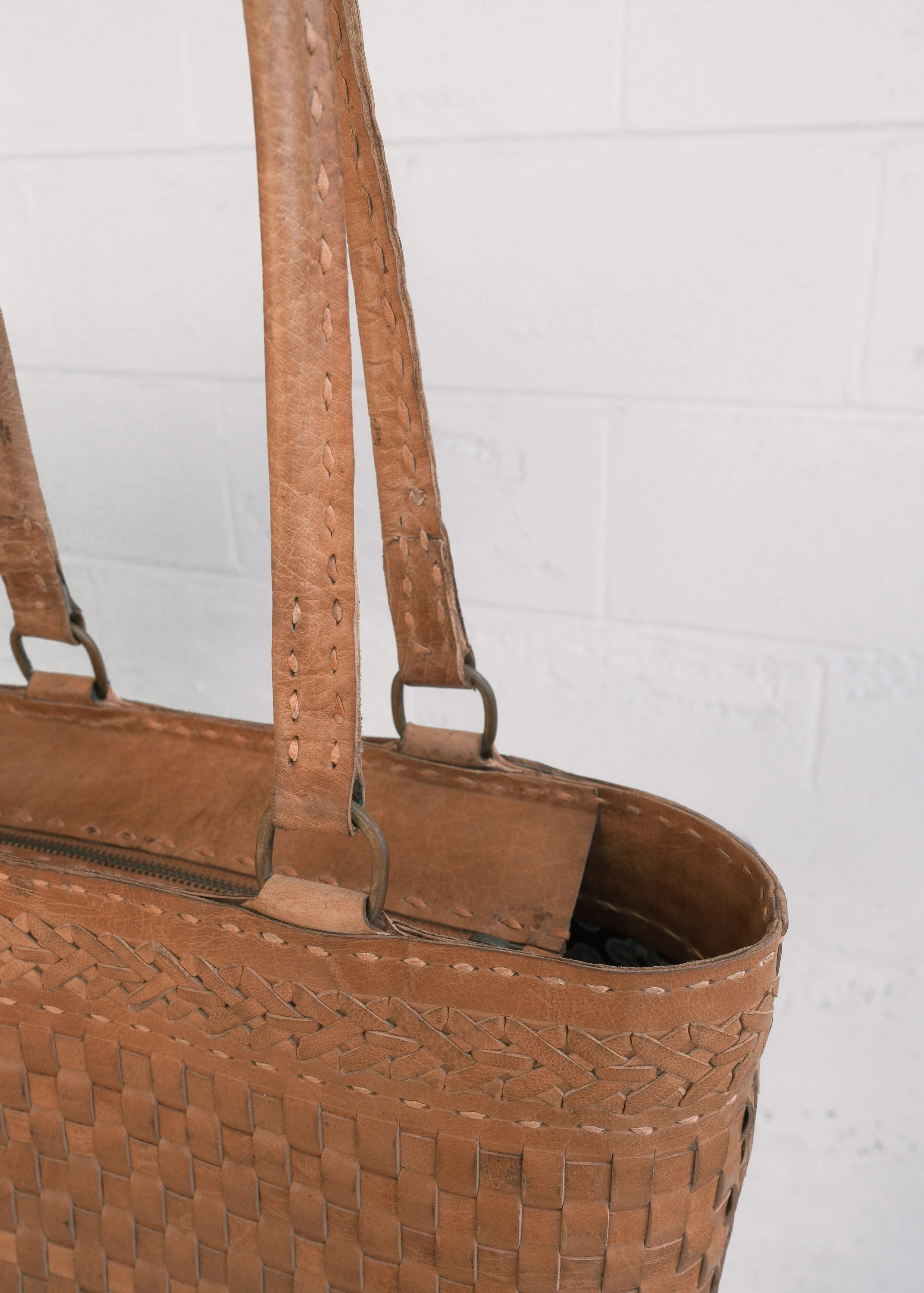 Leather Woven Tote Bag - Braided Tan - Image 7