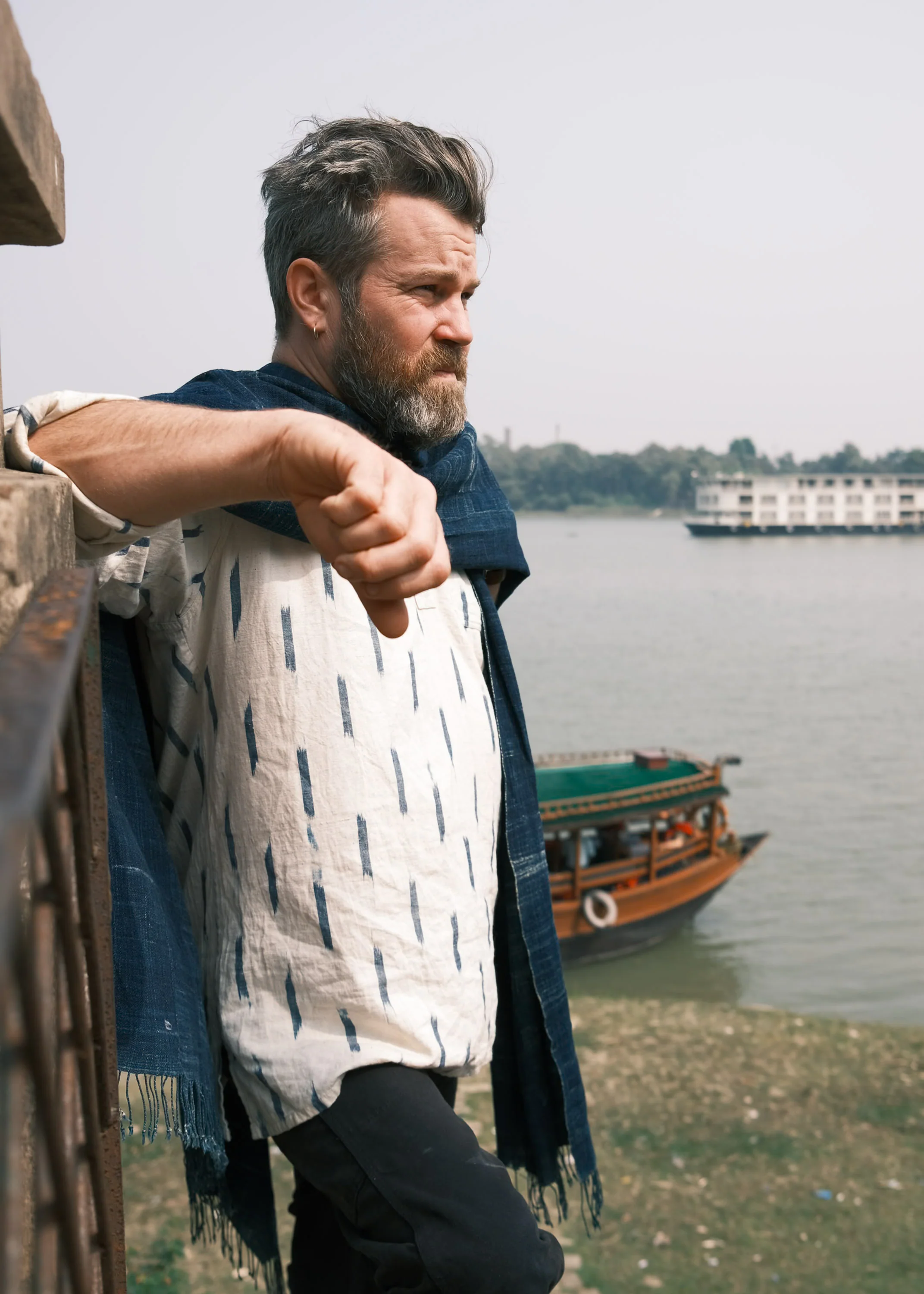 Mahout Shirt - Handwoven Cotton - Ikat Rainfall - Image 7