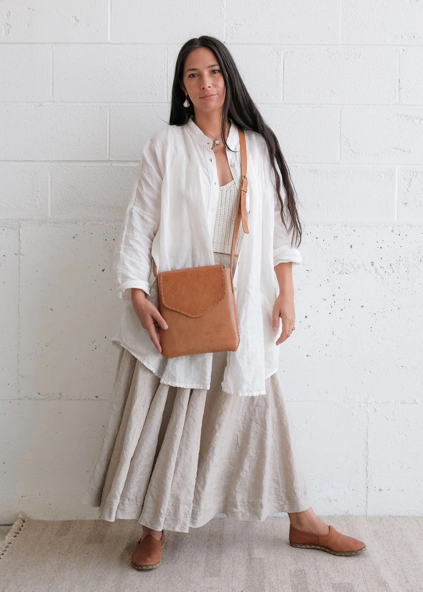 Leather Messenger Bag - Tan - Image 3