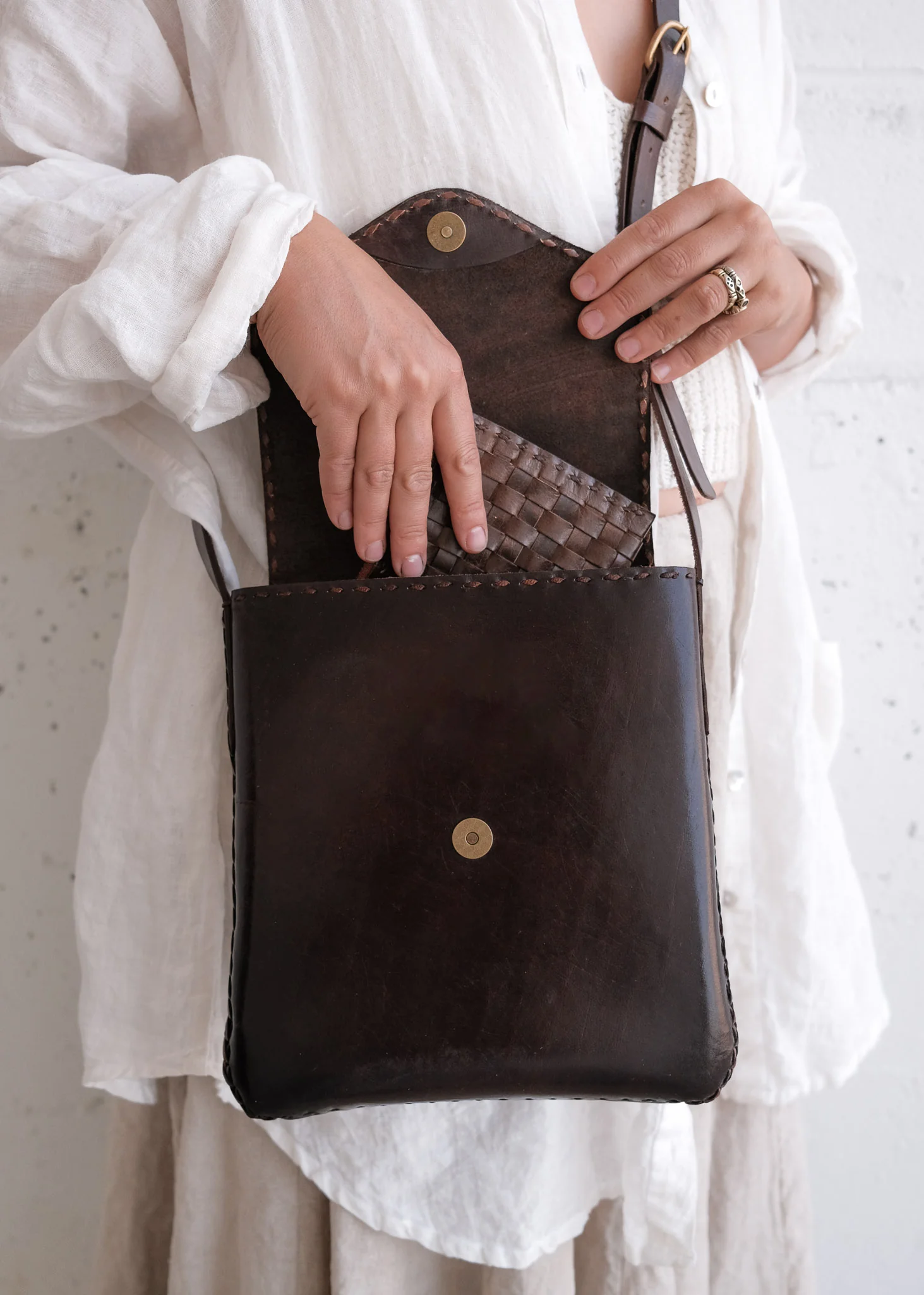 Leather Messenger Bag - Brown - Image 2