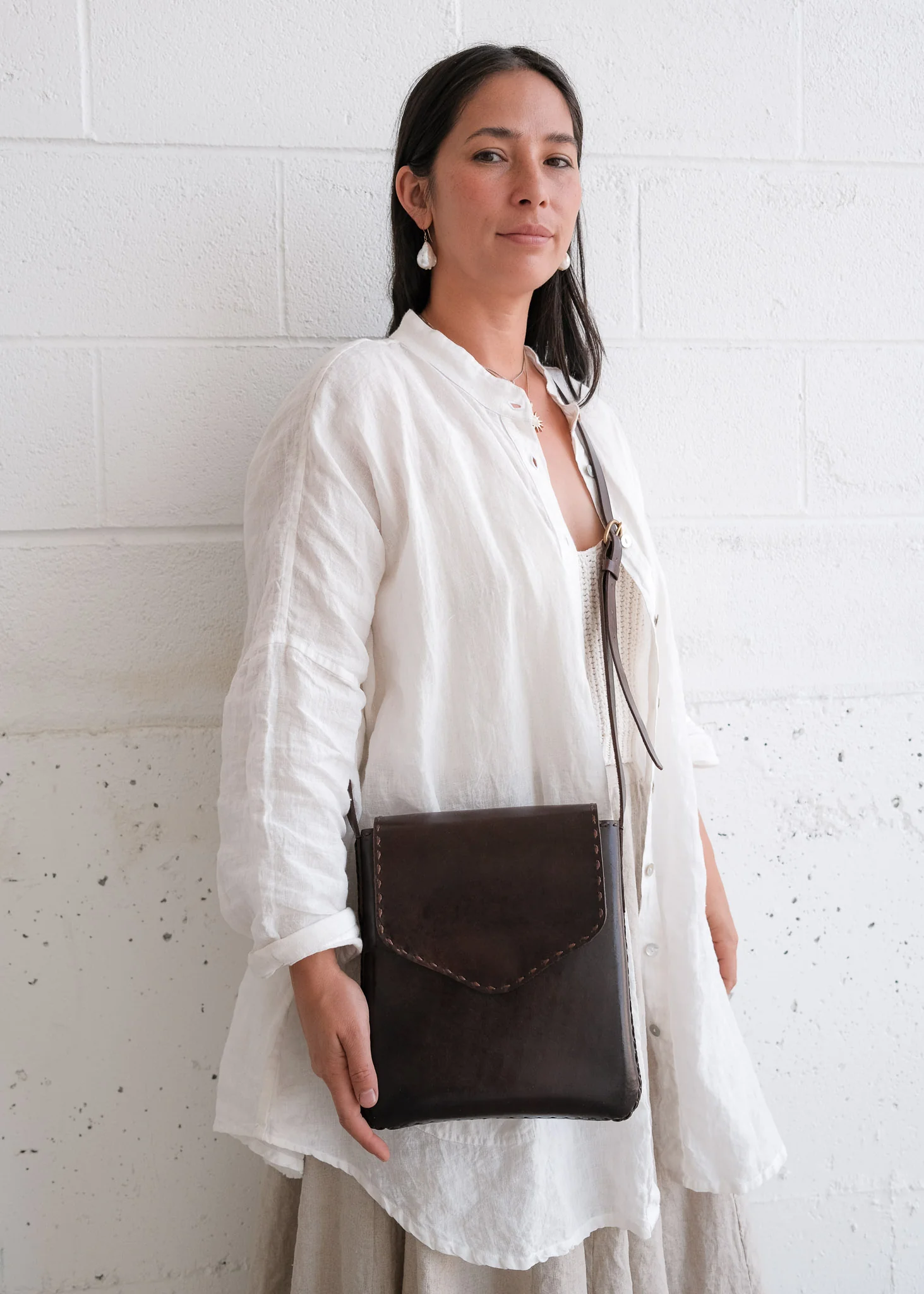 Leather Messenger Bag - Brown - Image 3
