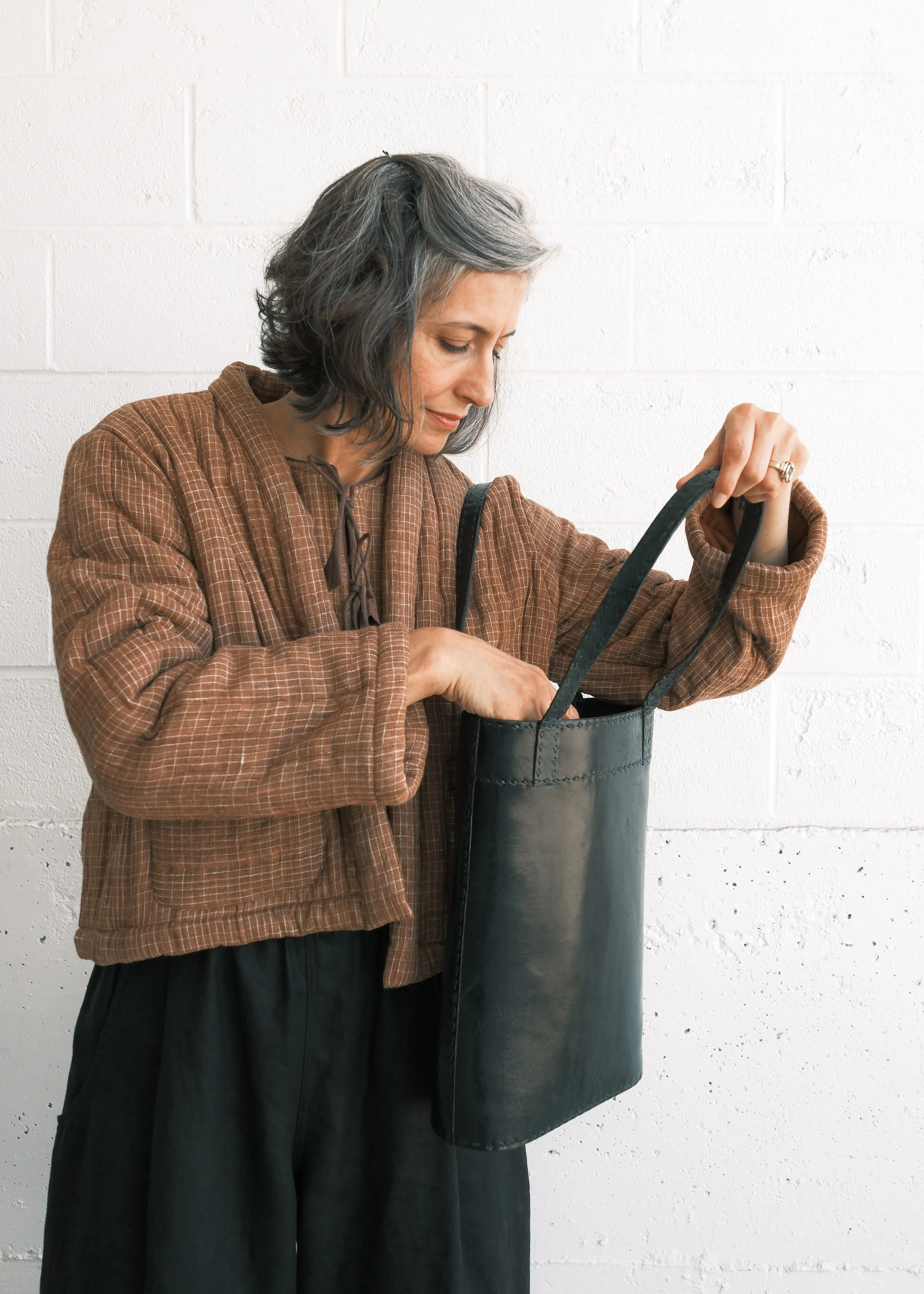 Leather Slim Tote - Black - Image 2