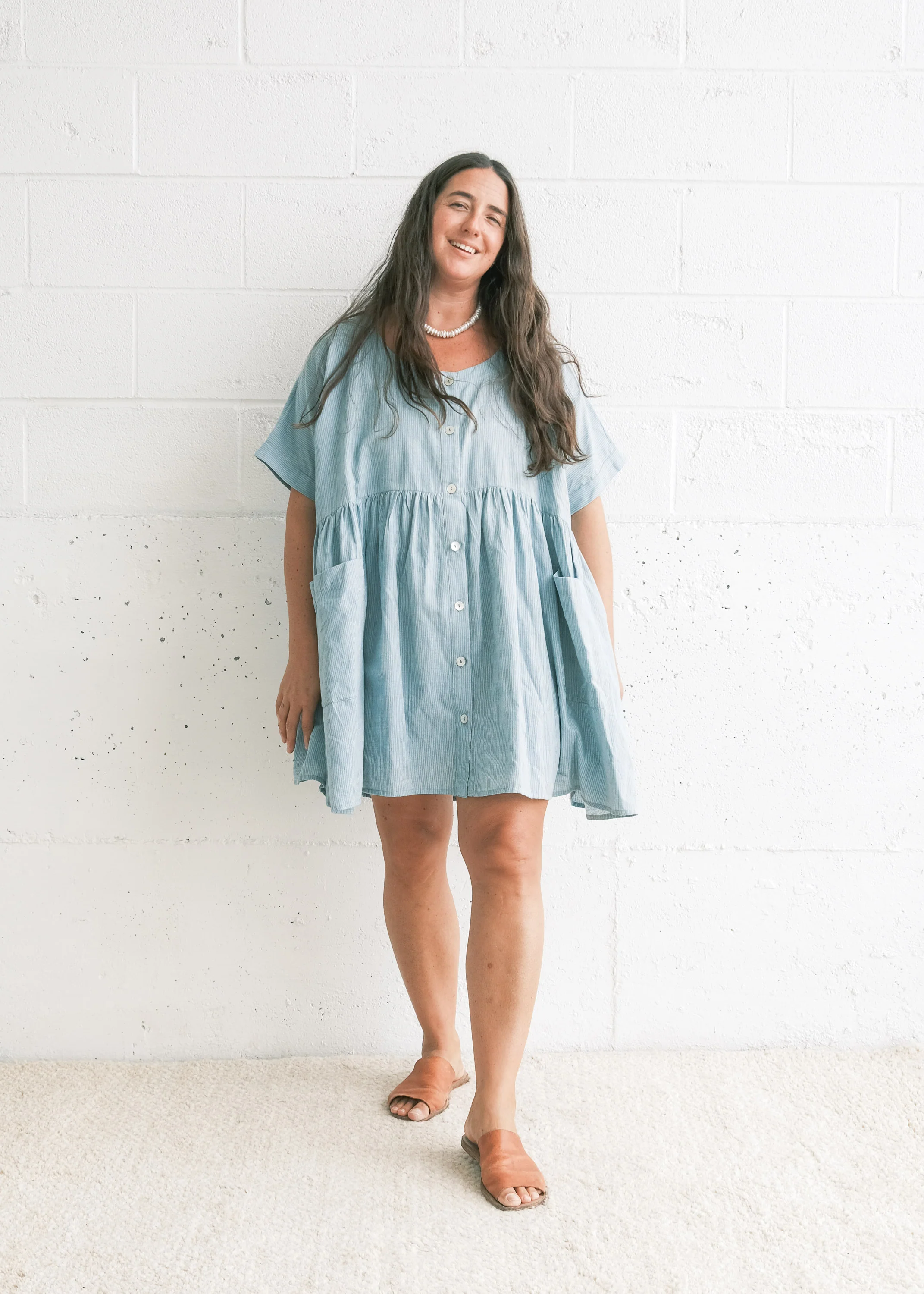 Nimmu Dress - Handwoven Cotton - Sky Blue - Image 4